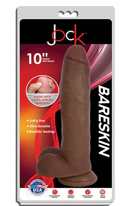 10" BARESKIN DILDO BY JOCK w. BALLS - Dark - Image 3