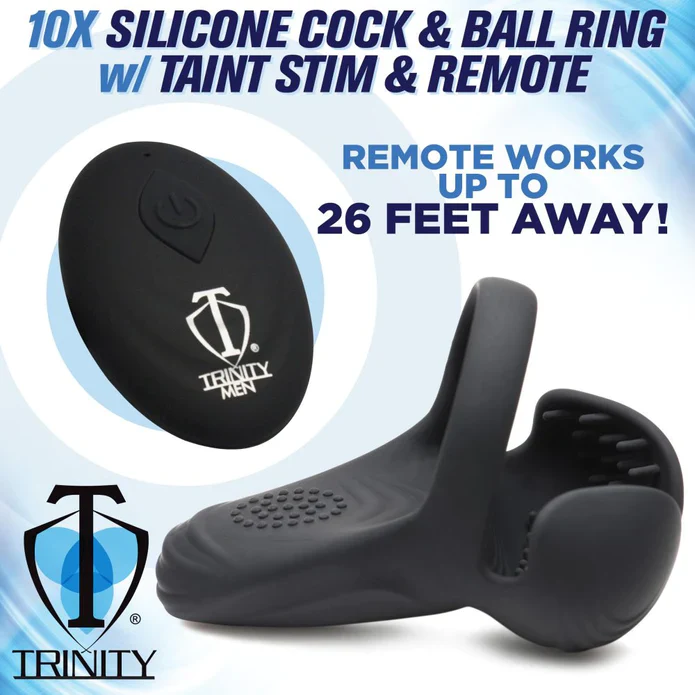10X SILICONE COCK & BALL RING W/ VIBRATING TAINT STIMULATOR & REMOTE - Image 4