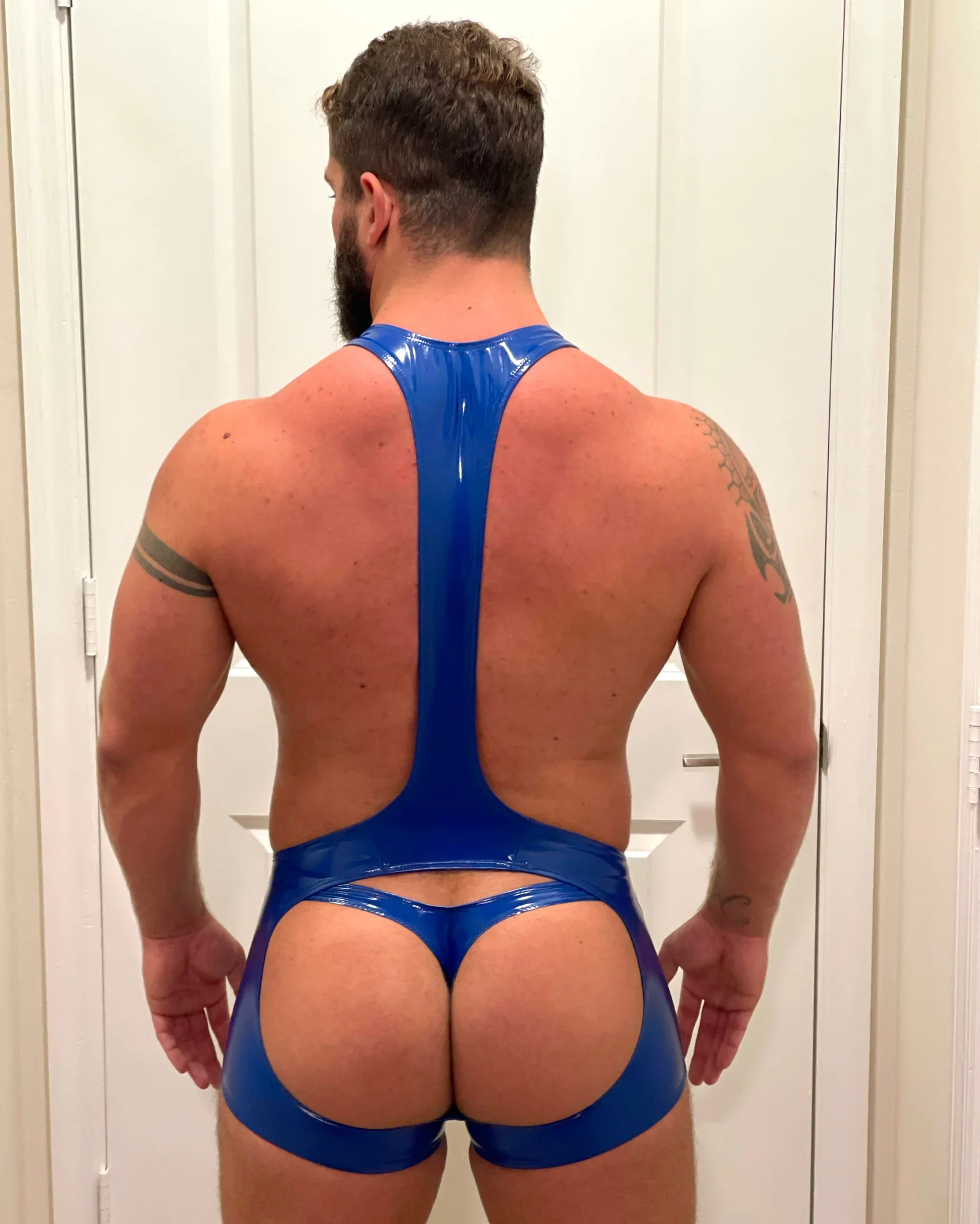 Alfons Dovana Royal Blue Shiny Jock Singlet w. Yellow Stripes - Image 6