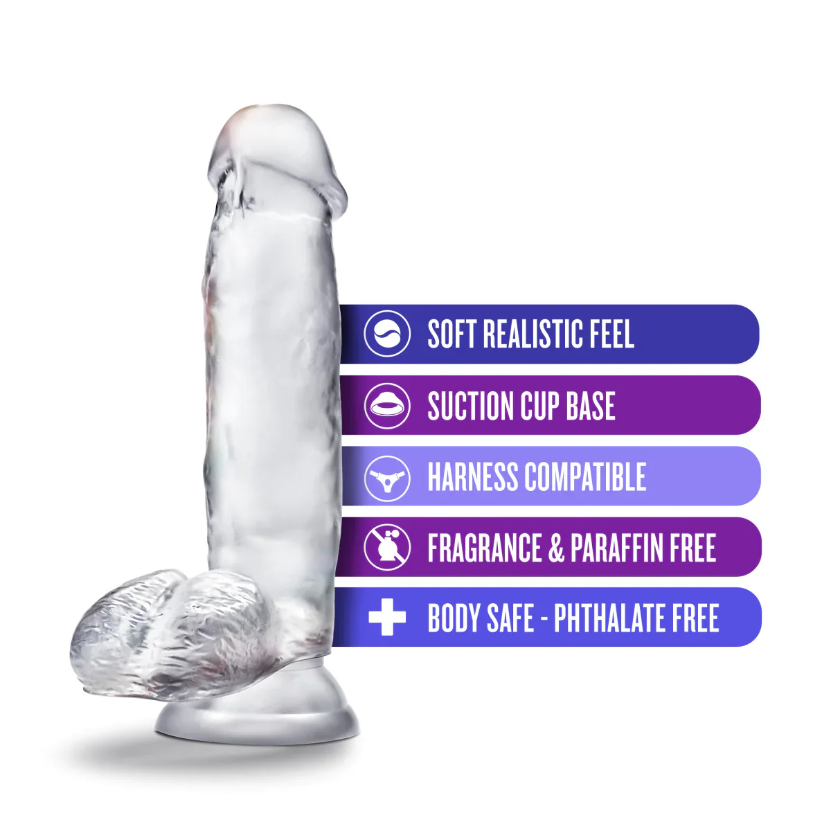 B Yours Diamond Gleam Realistic Clear 7-Inch Long Dildo - Image 2