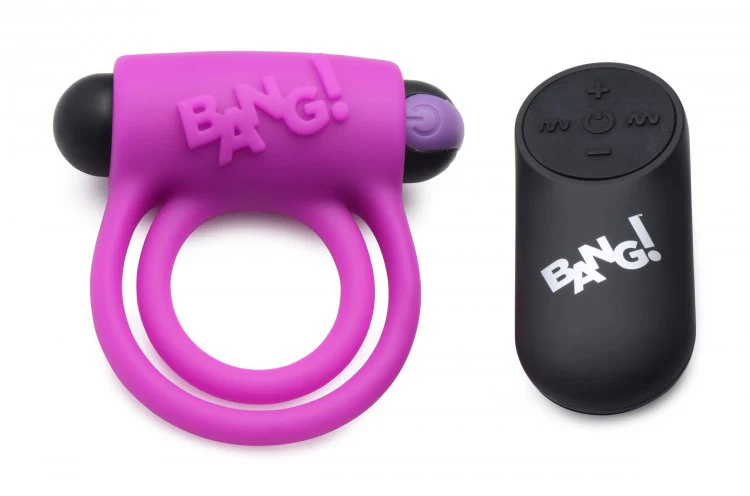 BANG Remote Control 28X Vibrating Cock Ring & Bullet - Purple - Image 3