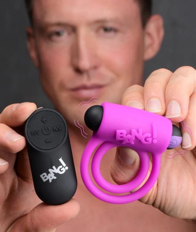 BANG Remote Control 28X Vibrating Cock Ring & Bullet - Purple - Image 5