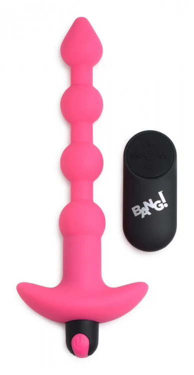 BANG Remote Control Vibrating Silicone Anal Beads - Pink - Image 3