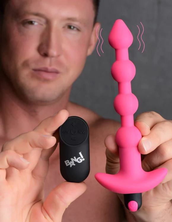 BANG Remote Control Vibrating Silicone Anal Beads - Pink - Image 5