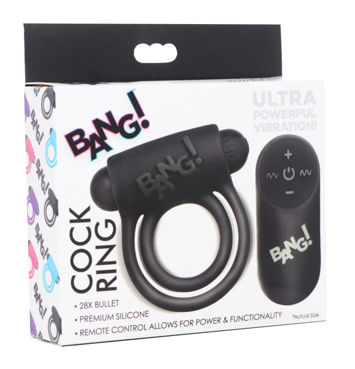 BANG Remote Control 28X Vibrating Cock Ring & Bullet - Black - Image 2