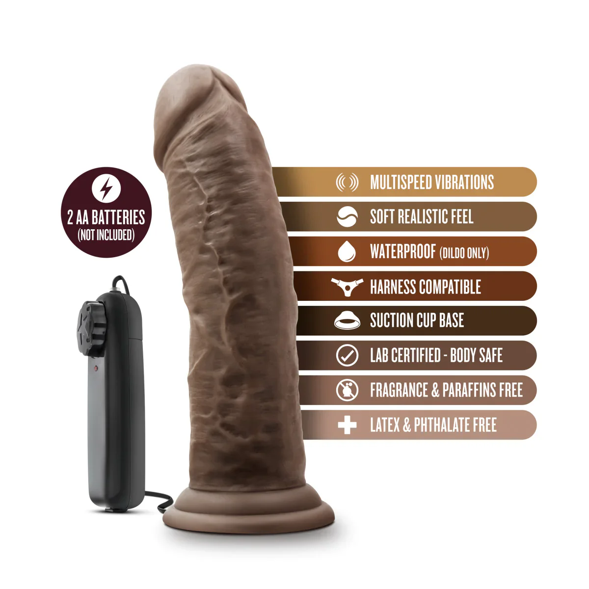 Dr. Skin Dr. Joe Realistic Chocolate 8-Inch Vibrating Dildo - Image 3