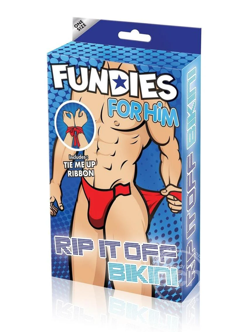 Fundies Rip it Off Bikini with Red Satin Ribbon - O/S - Red - Image 2