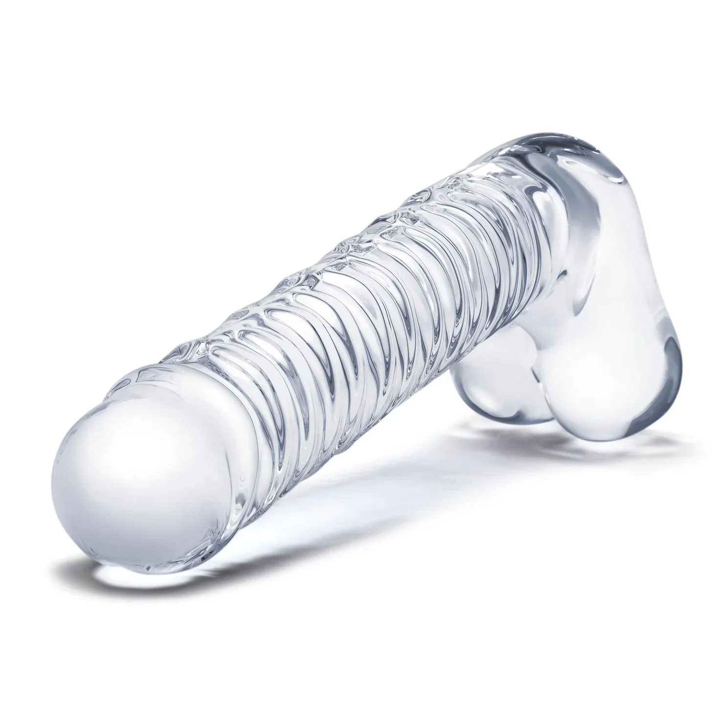 Gläs 8" Realistic Ribbed Glass Dildo with Balls - Image 3