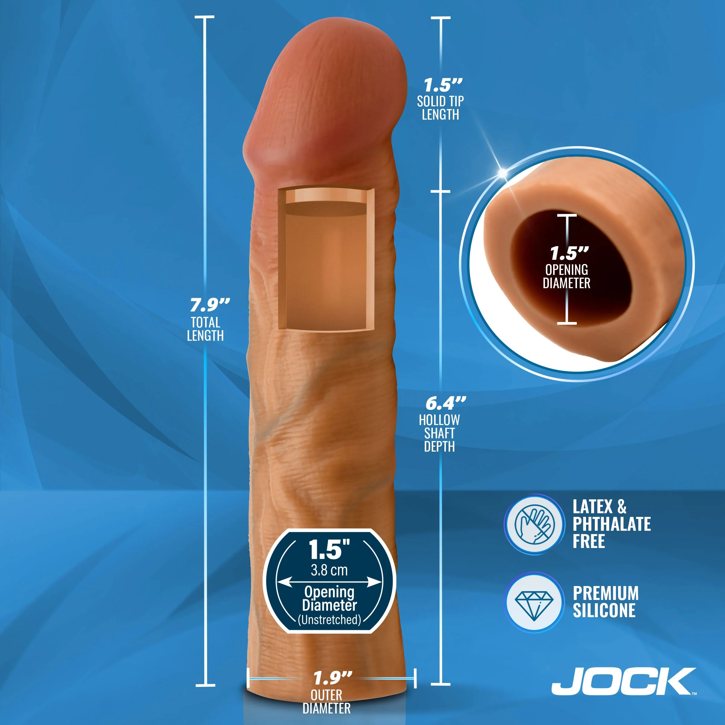 JOCK Enhancers 1.5" Silicone Penis Extension Sleeve - Medium - Image 4