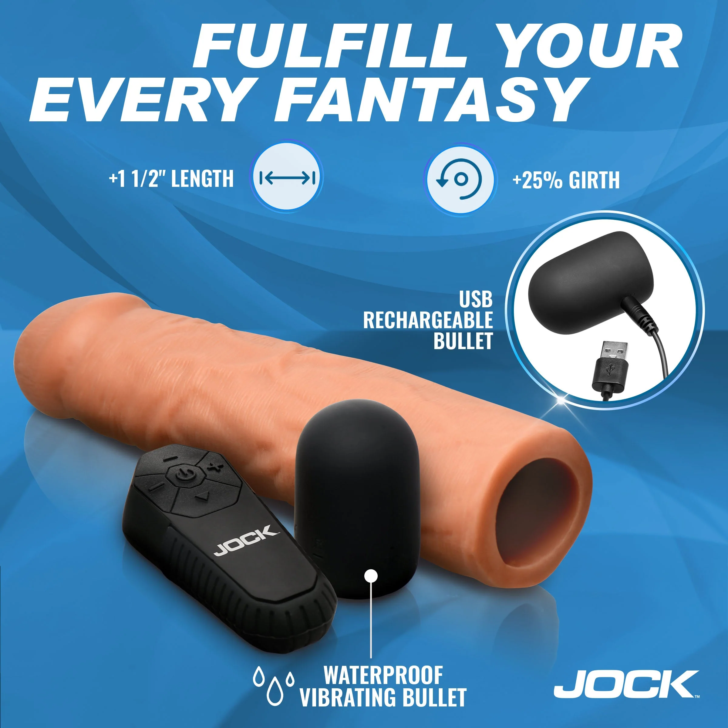 JOCK Enhancers Vibrating Penis Extension w/ Remote - Medium - Image 3