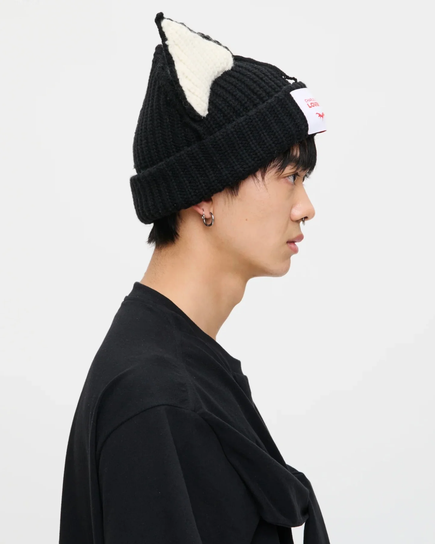 LOVERBOY BY CHARLES JEFFREY CHUNKY EARS BEANIE in BLACK / ECRU - Image 6