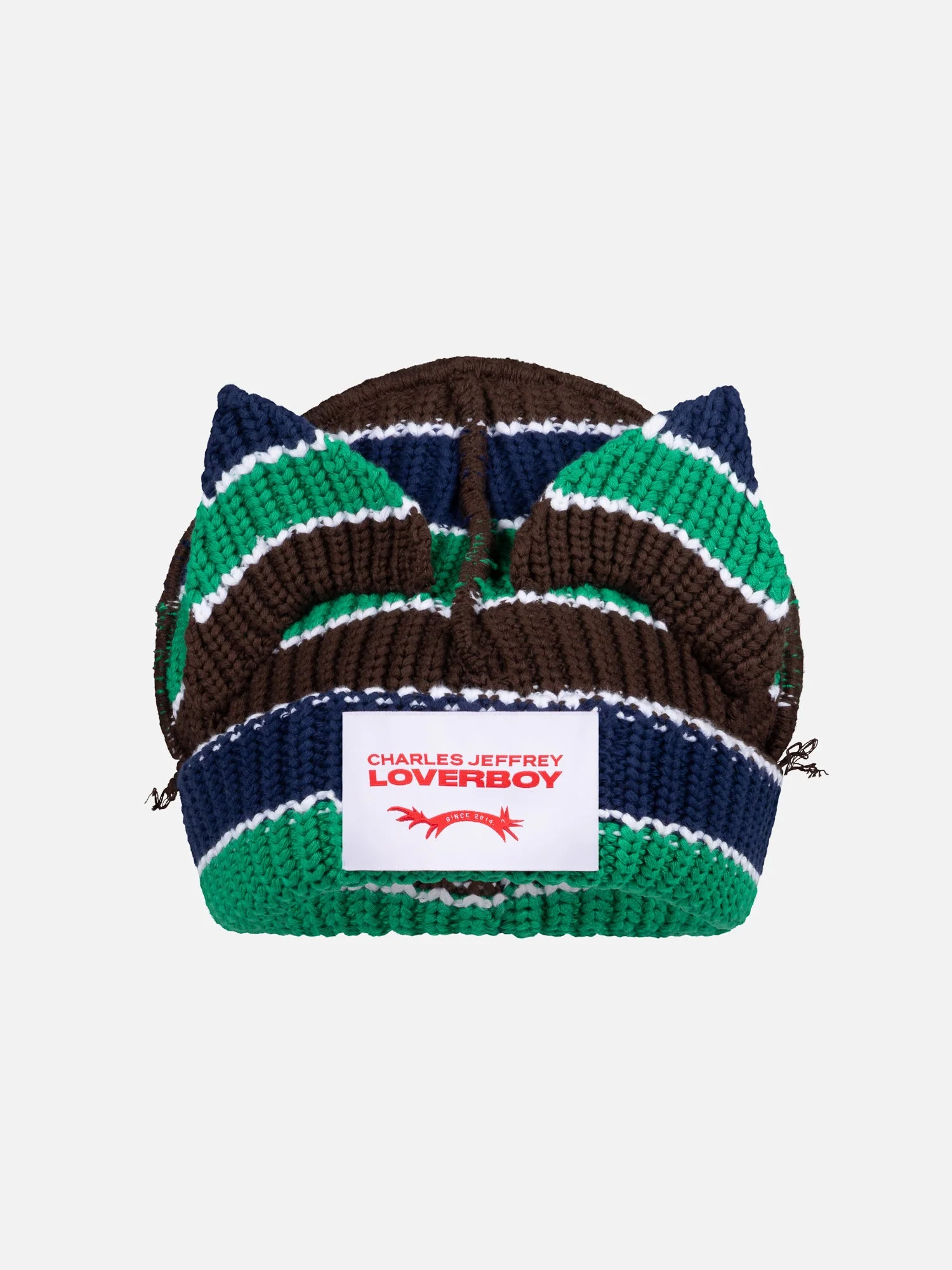 LOVERBOY BY CHARLES JEFFREY CHUNKY EARS BEANIE in GREEN NAVY BROWN - Image 4