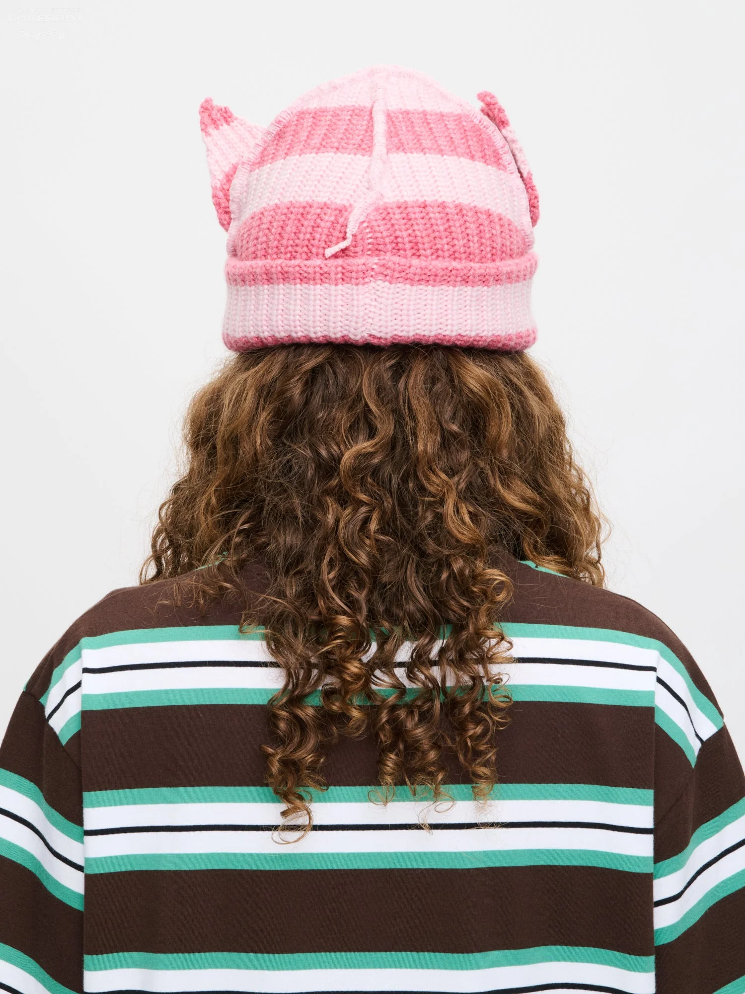 LOVERBOY BY CHARLES JEFFREY CHUNKY EARS BEANIE in PINK STRIPE - Image 6