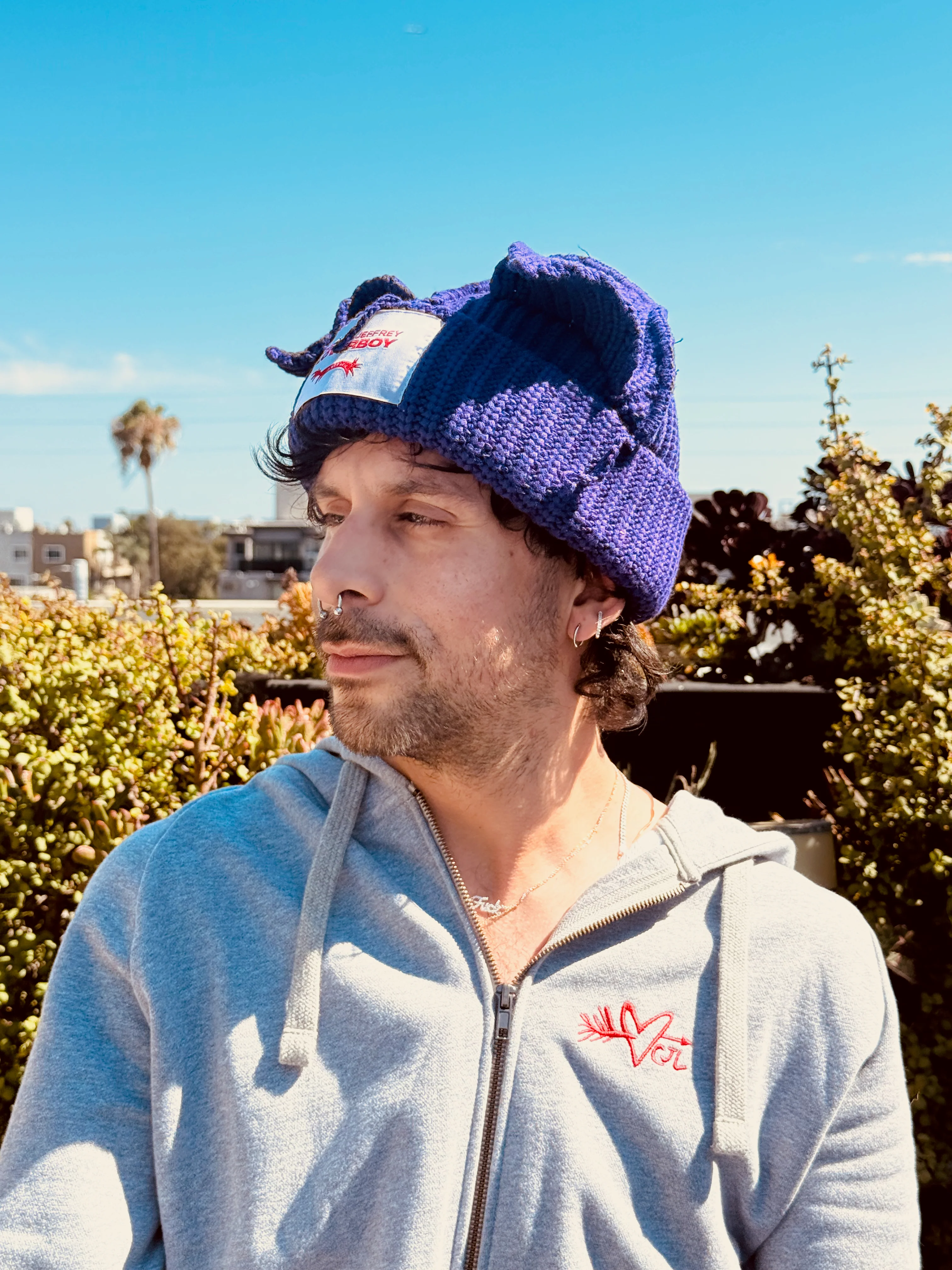 LOVERBOY BY CHARLES JEFFREY CHUNKY EARS BEANIE in PURPLE - Image 3
