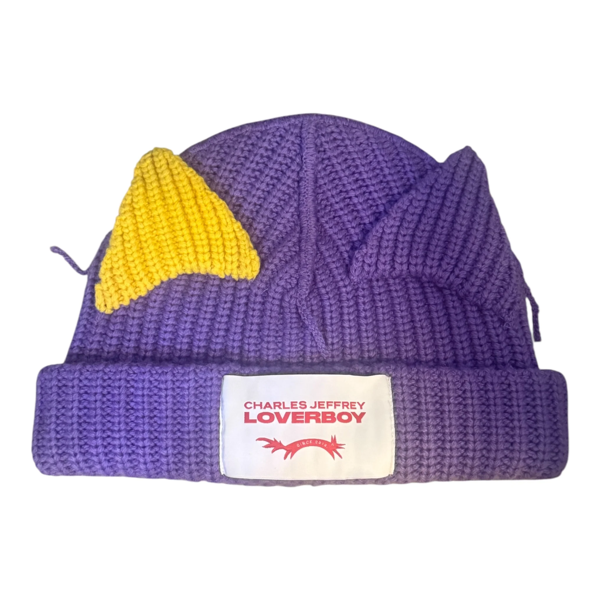 LOVERBOY BY CHARLES JEFFREY CHUNKY EARS BEANIE in PURPLE / YELLOW - Image 3