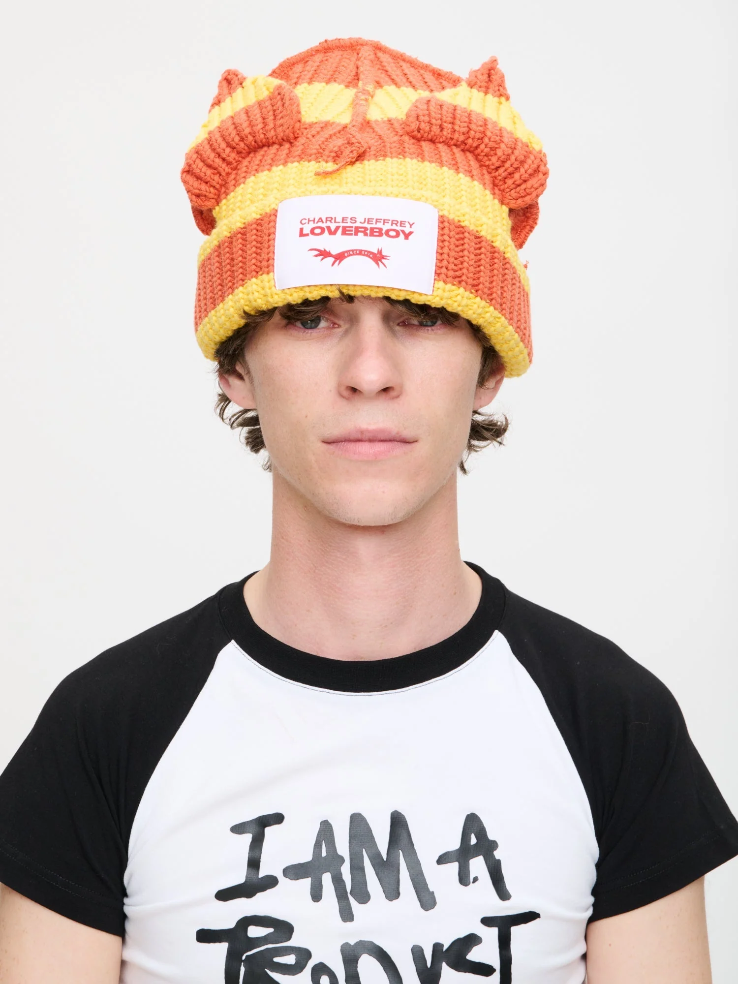 LOVERBOY BY CHARLES JEFFREY CHUNKY EARS BEANIE in YELLOW ORANGE - Image 6