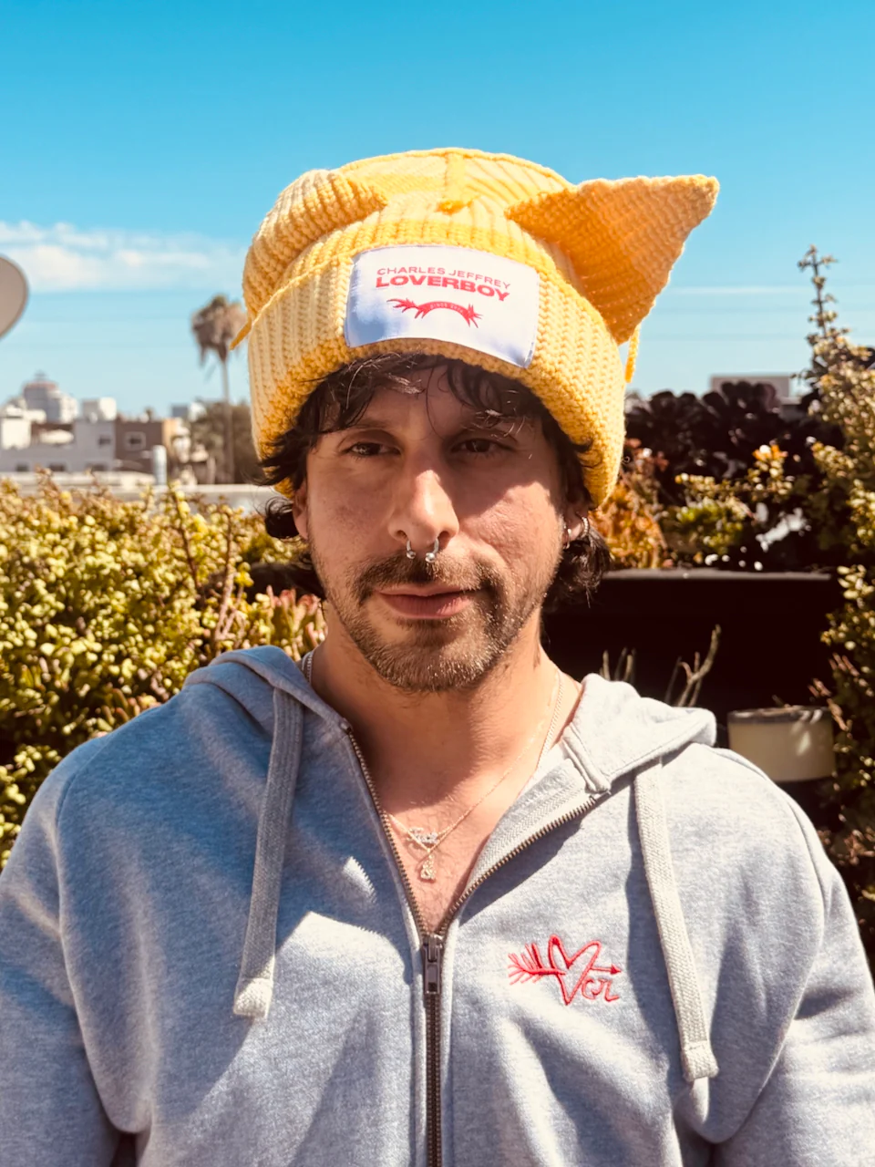 LOVERBOY BY CHARLES JEFFREY CHUNKY EARS BEANIE in YELLOW STRIPE - Image 6