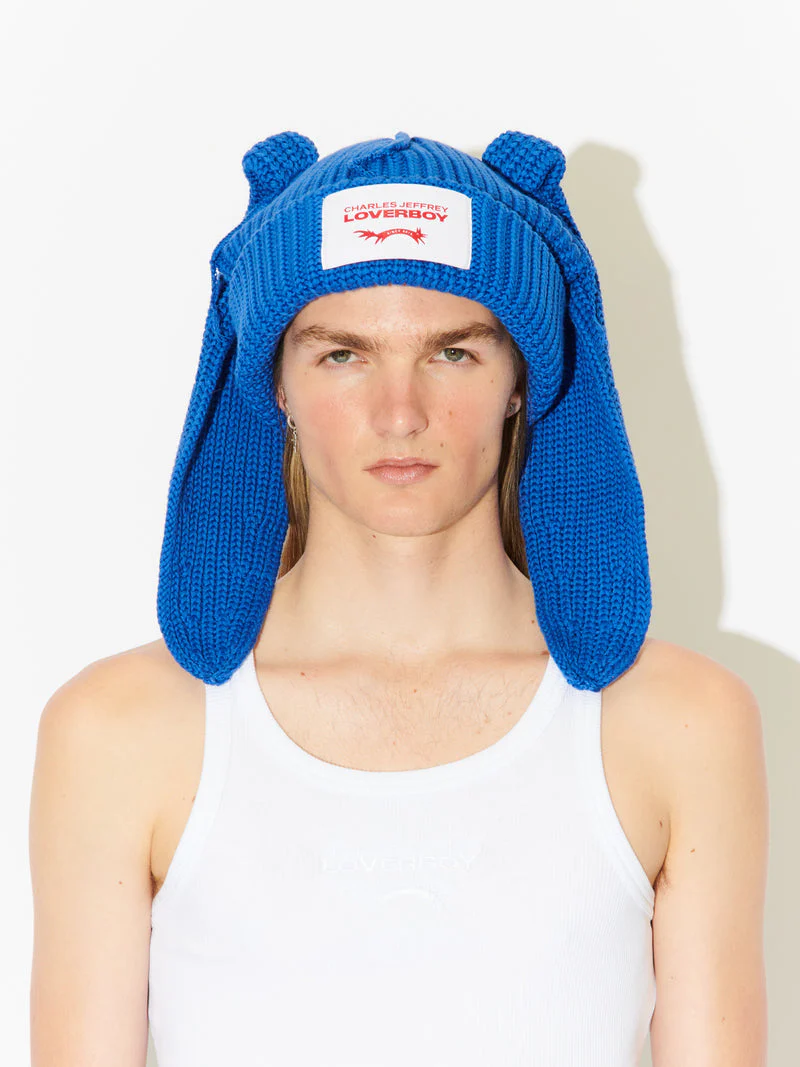 LOVERBOY BY CHARLES JEFFREY CHUNKY RABBIT BEANIE BLUE - Image 8