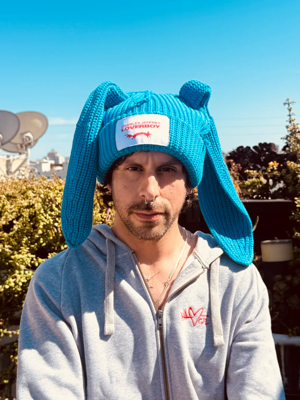 LOVERBOY BY CHARLES JEFFREY CHUNKY RABBIT BEANIE in Blue - Image 2