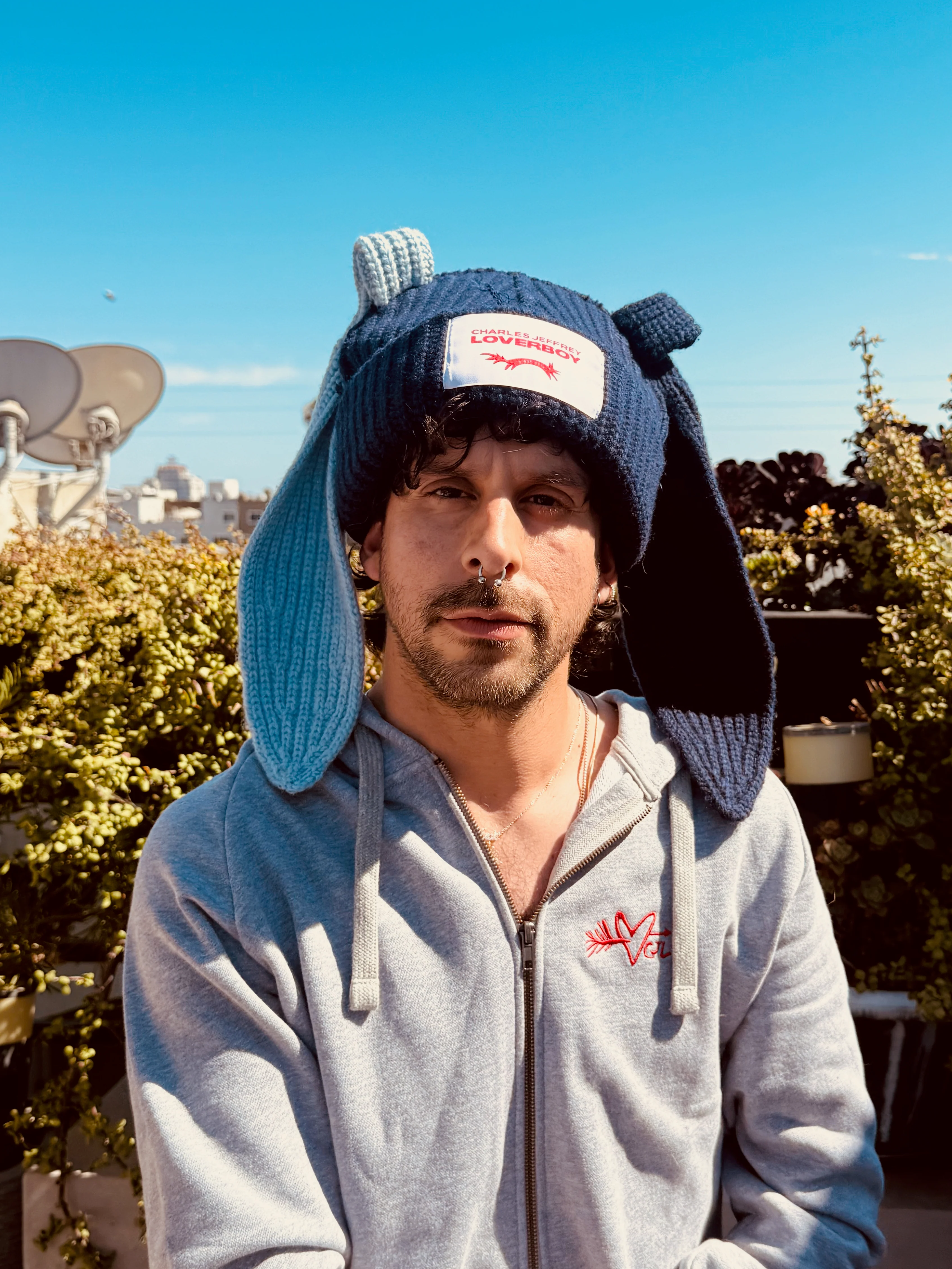 LOVERBOY BY CHARLES JEFFREY CHUNKY Rabbit BEANIE in Blue + light Blue - Image 2