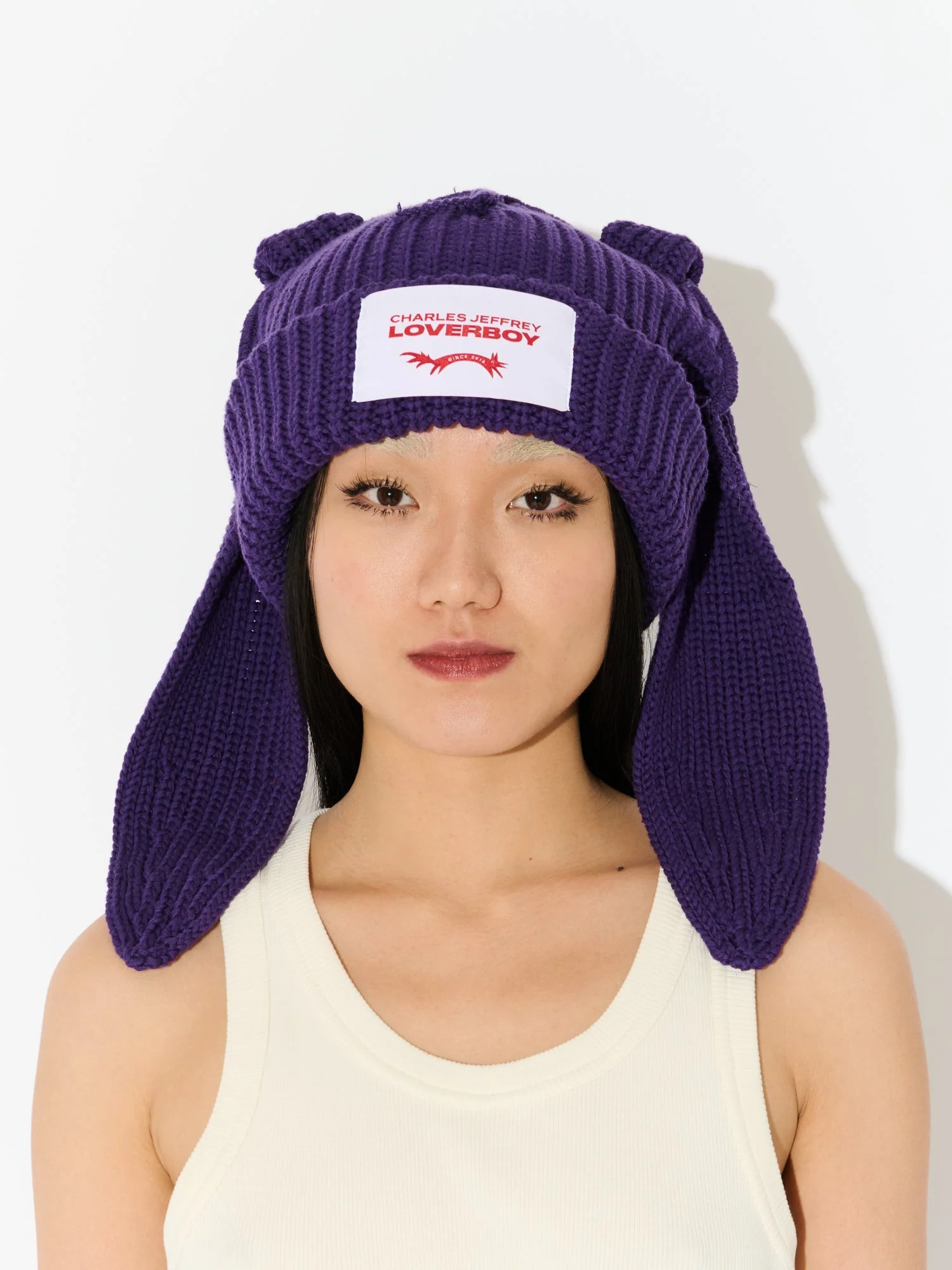 LOVERBOY BY CHARLES JEFFREY CHUNKY RABBIT BEANIE in Purple - Image 5