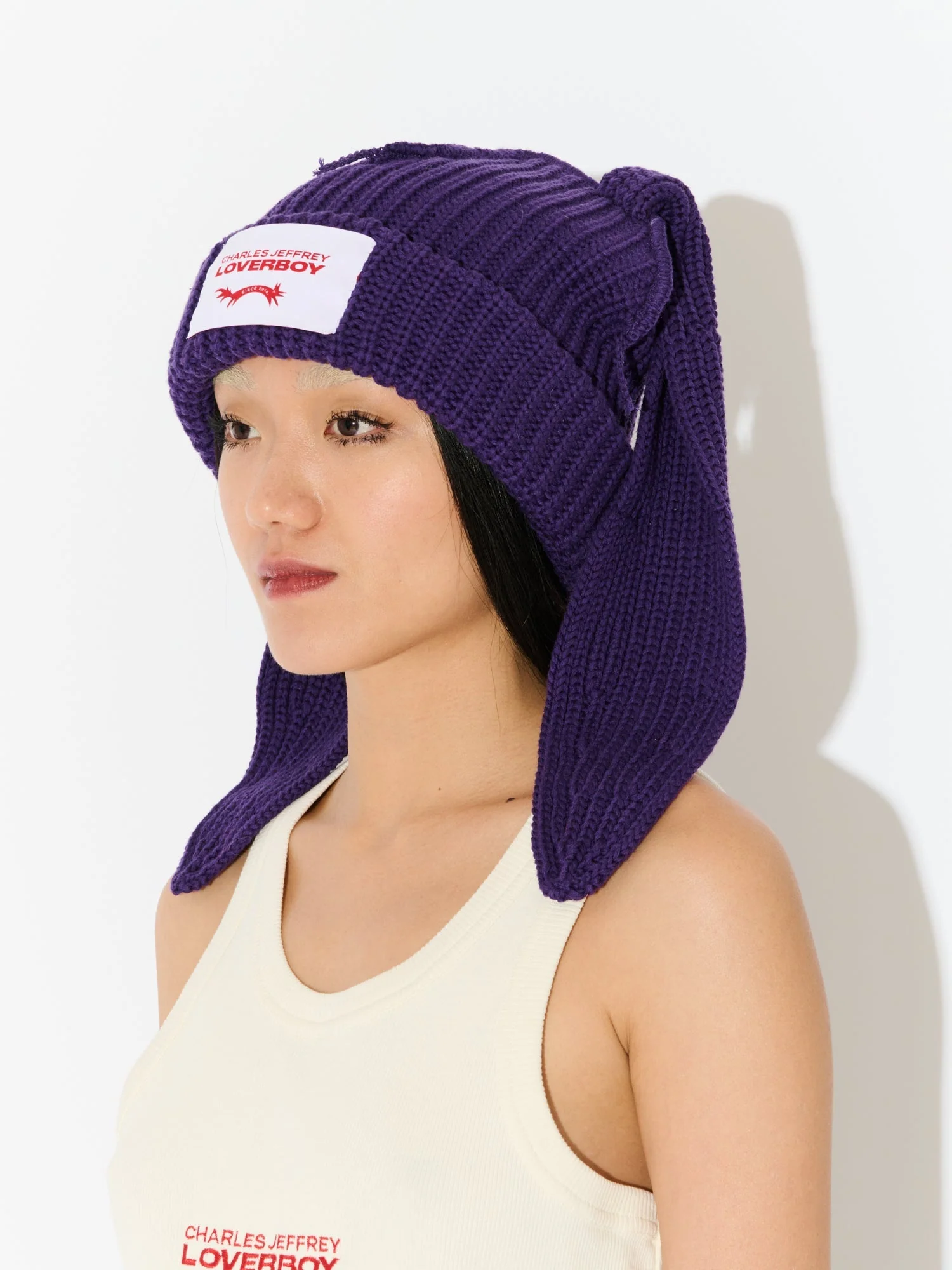 LOVERBOY BY CHARLES JEFFREY CHUNKY RABBIT BEANIE in Purple - Image 6