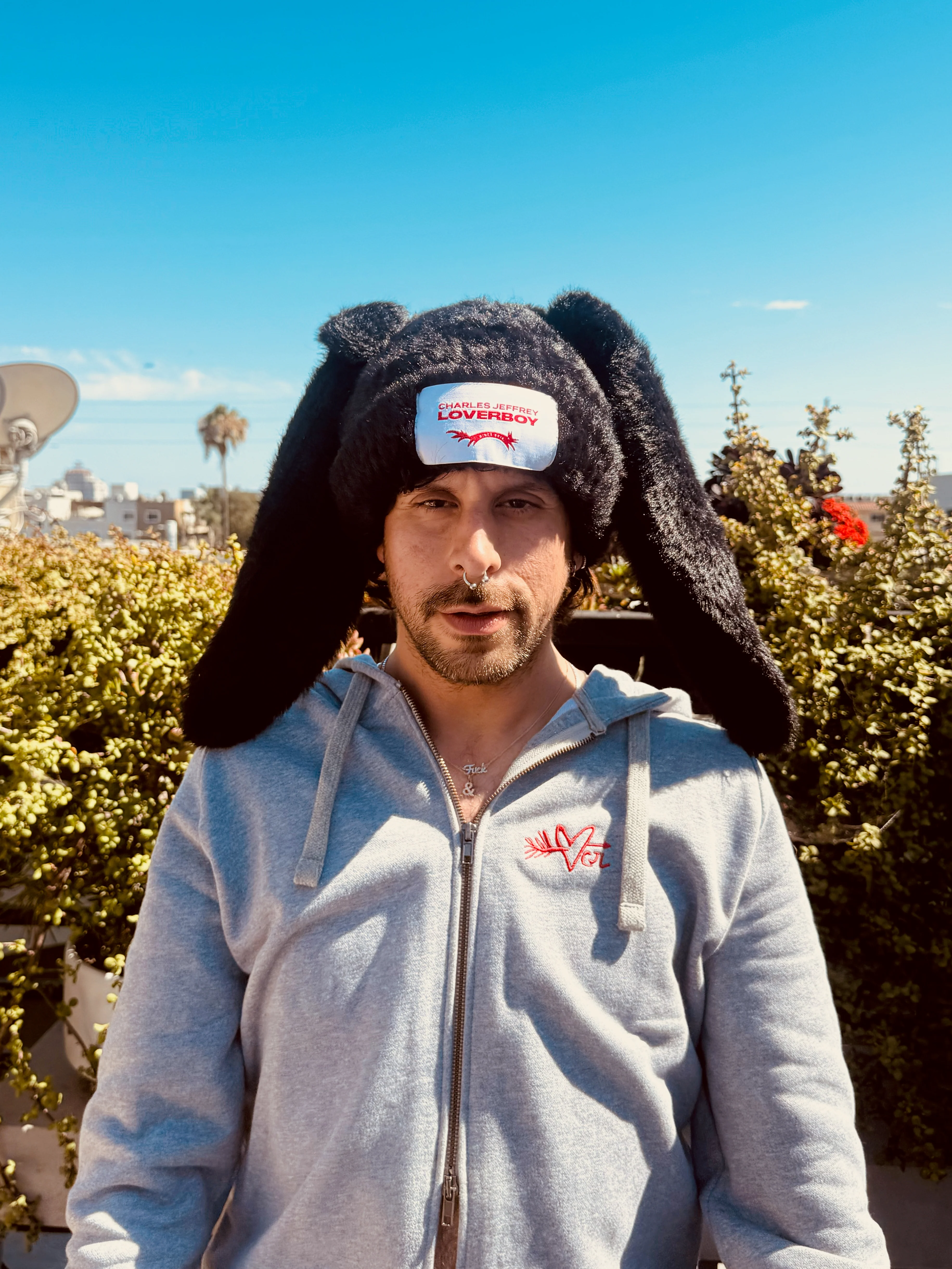 LOVERBOY BY CHARLES JEFFREY CHUNKY Rabbit BEANIE in Shiny Black - Image 2