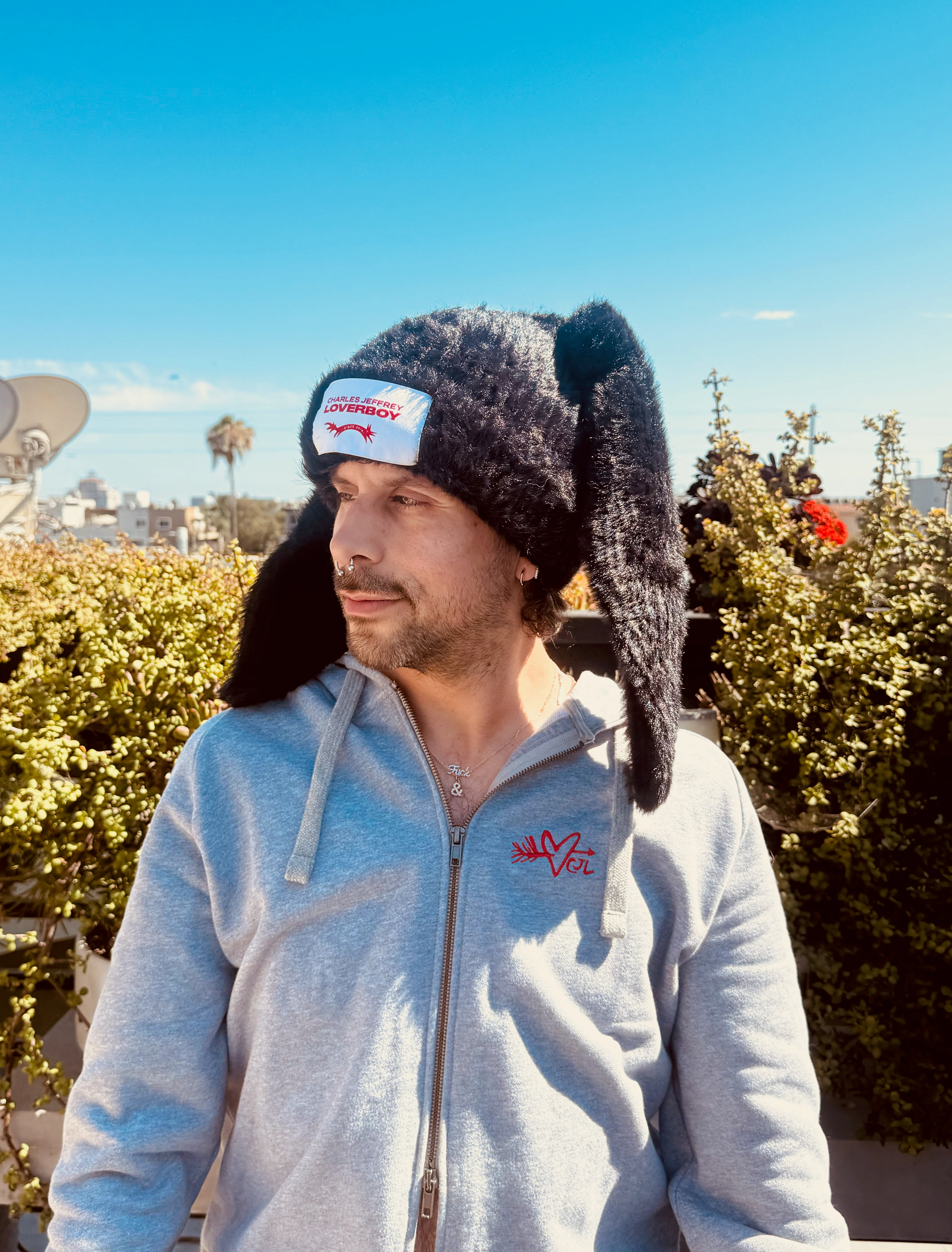 LOVERBOY BY CHARLES JEFFREY CHUNKY Rabbit BEANIE in Shiny Black - Image 3