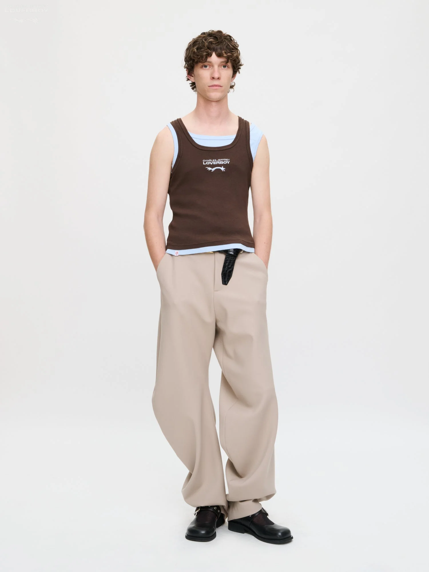 LOVERBOY BY CHARLES JEFFREY DOUBLE TANK IN BROWN + LIGHT BLUE - Image 6