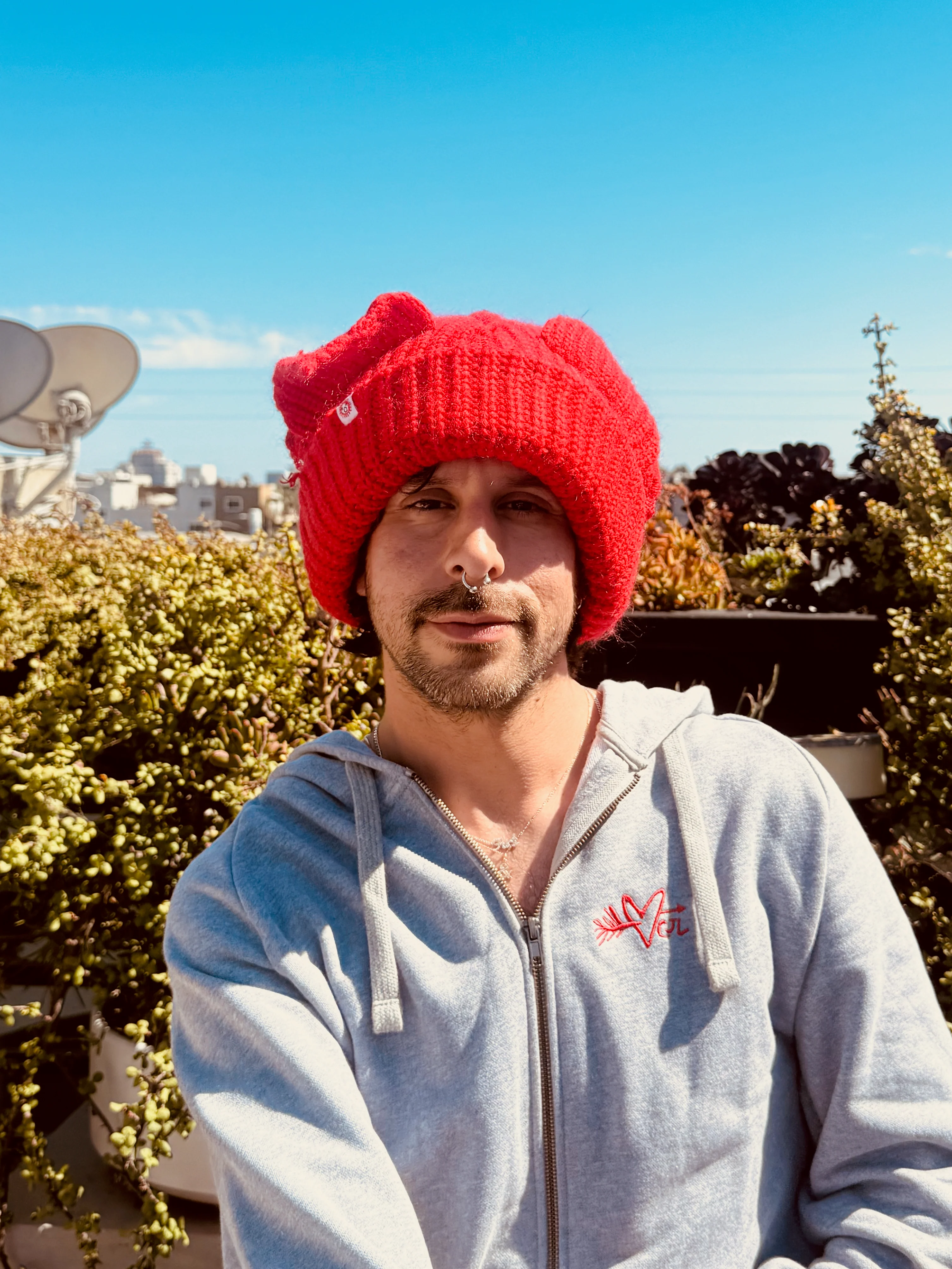 LOVERBOY BY CHARLES JEFFREY MOHAIR CHUNKY EARS BEANIE in RED - Image 2