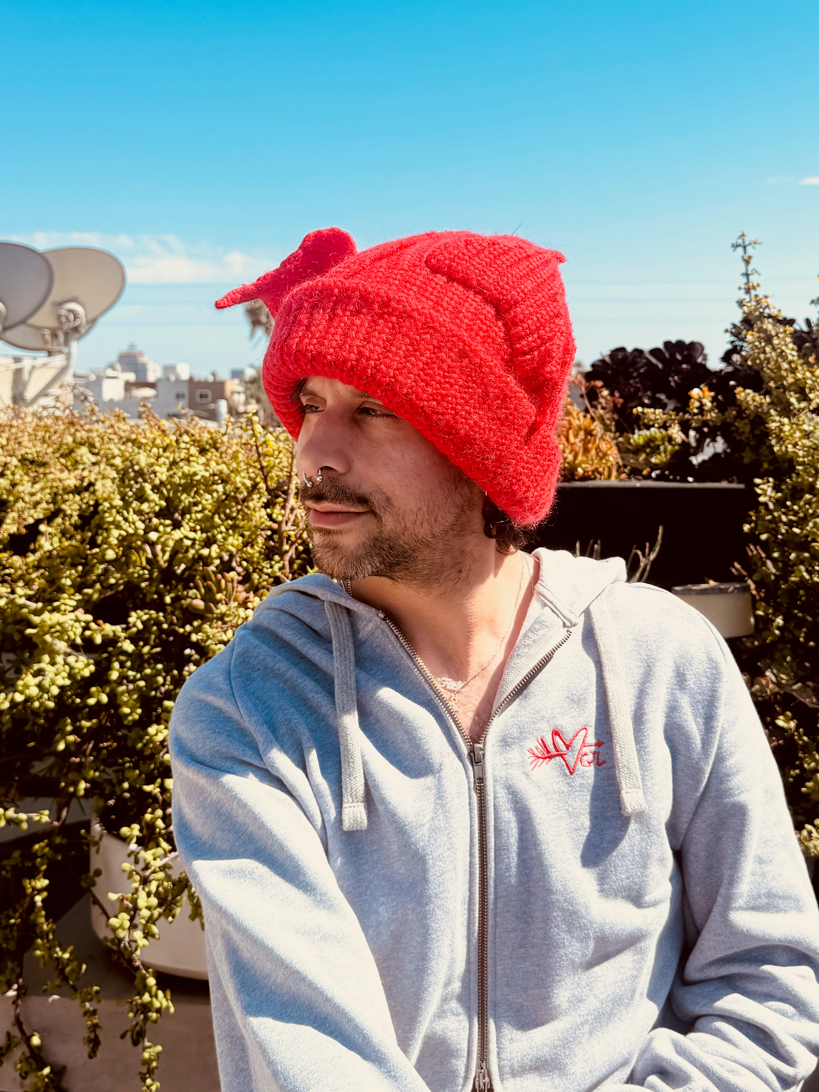 LOVERBOY BY CHARLES JEFFREY MOHAIR CHUNKY EARS BEANIE in RED - Image 3