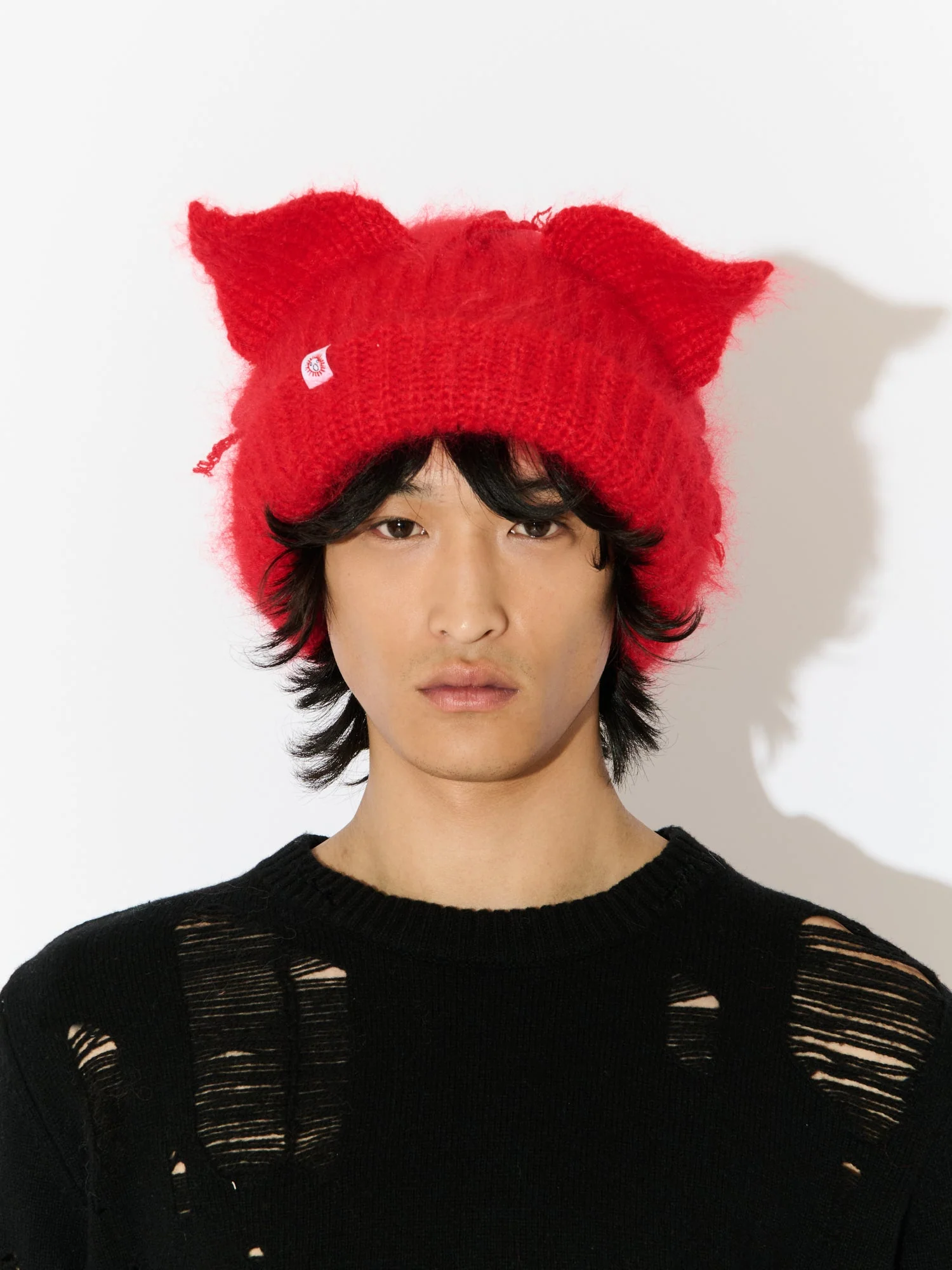 LOVERBOY BY CHARLES JEFFREY MOHAIR CHUNKY EARS BEANIE in RED - Image 6