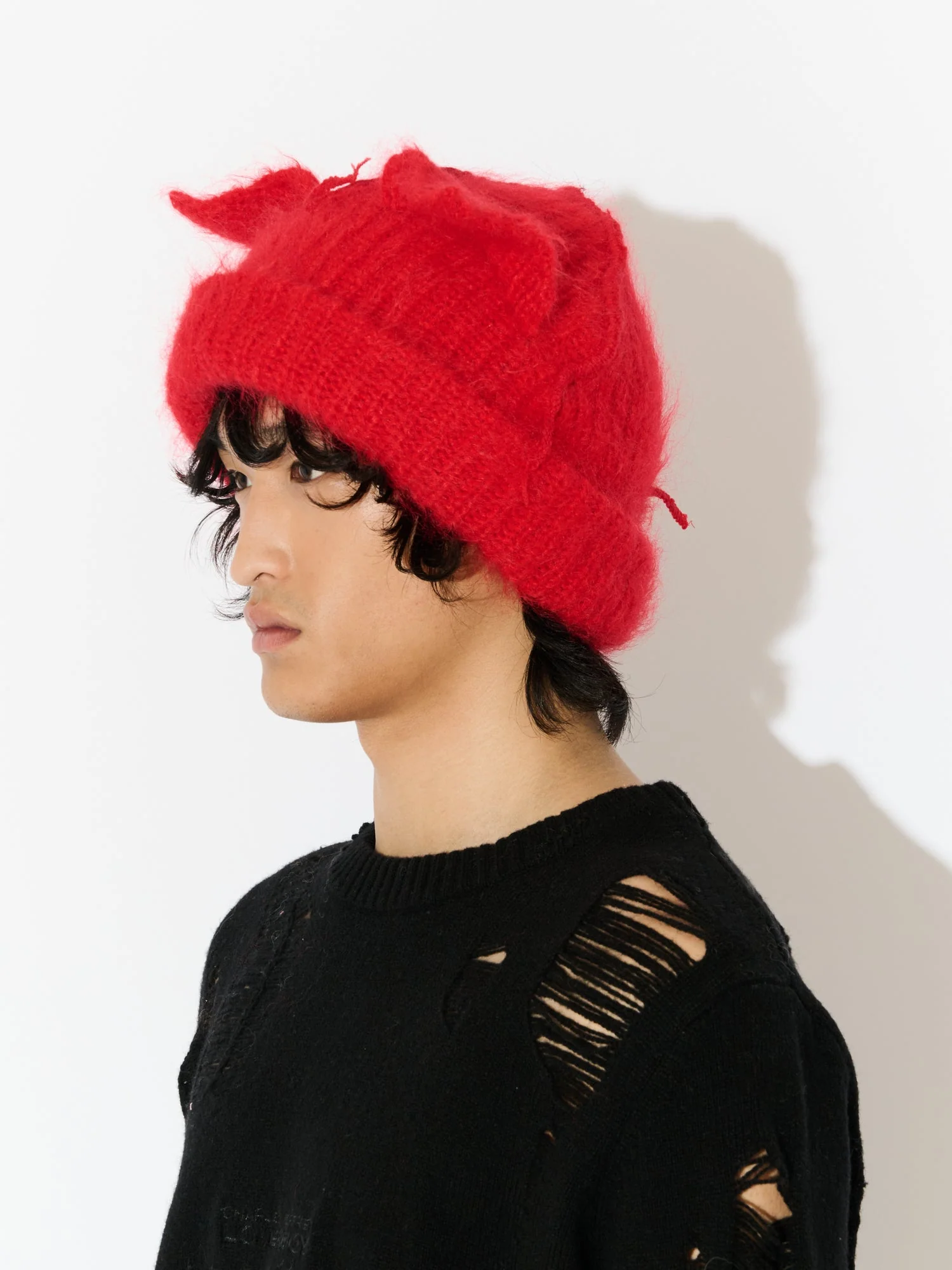 LOVERBOY BY CHARLES JEFFREY MOHAIR CHUNKY EARS BEANIE in RED - Image 7