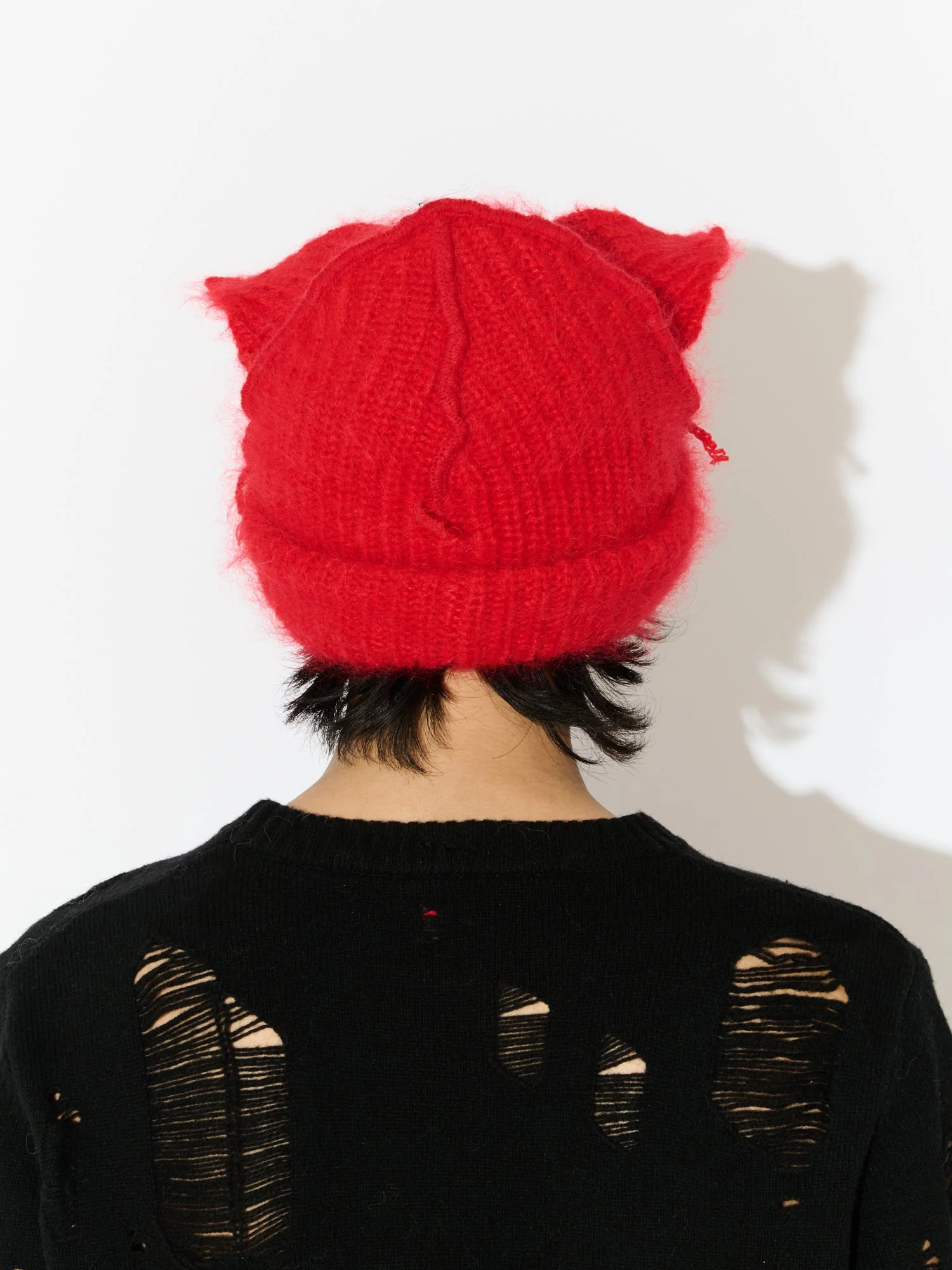 LOVERBOY BY CHARLES JEFFREY MOHAIR CHUNKY EARS BEANIE in RED - Image 8