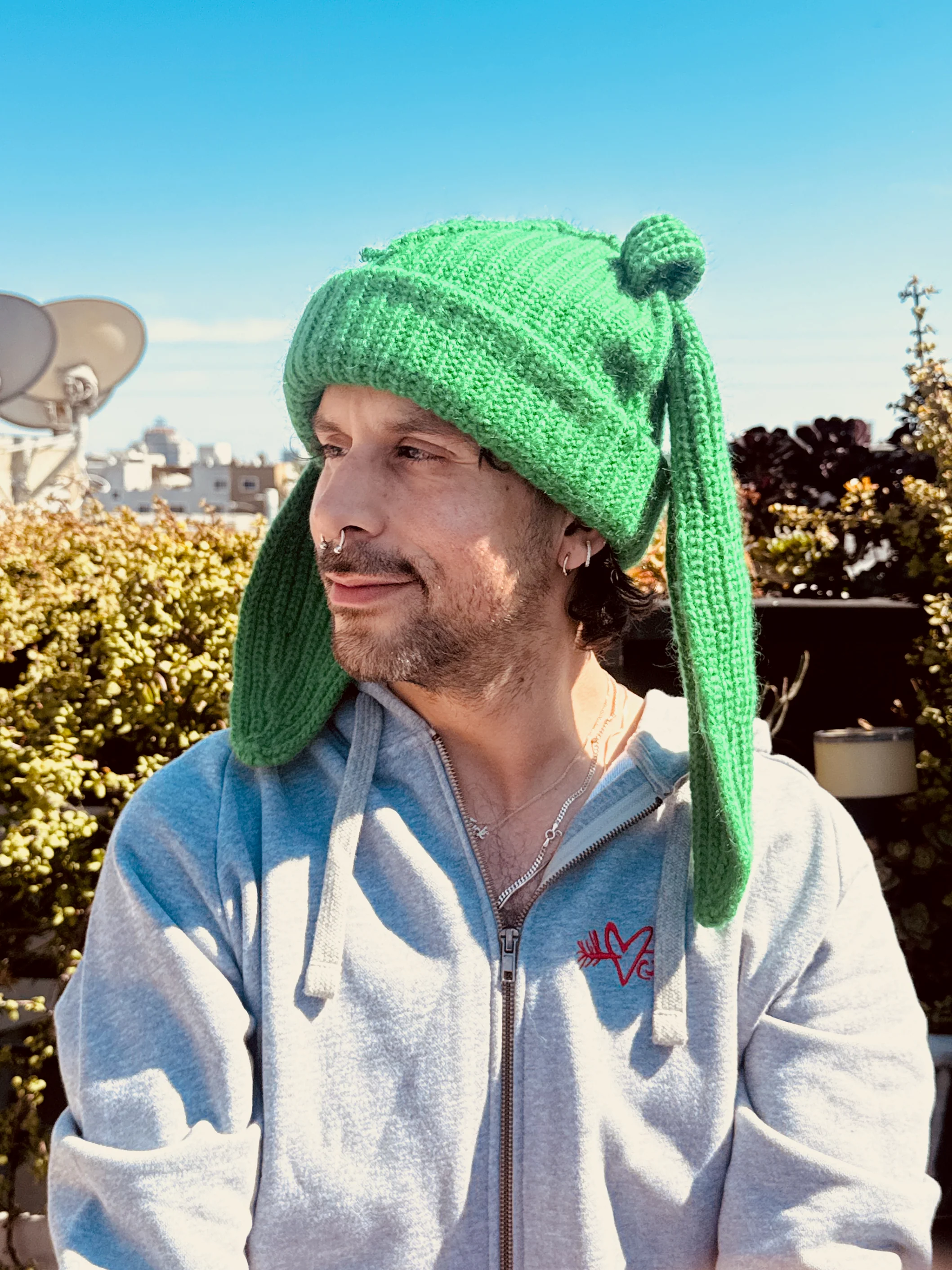 LOVERBOY BY CHARLES JEFFREY MOHAIR CHUNKY RABBIT BEANIE in GREEN - Image 3