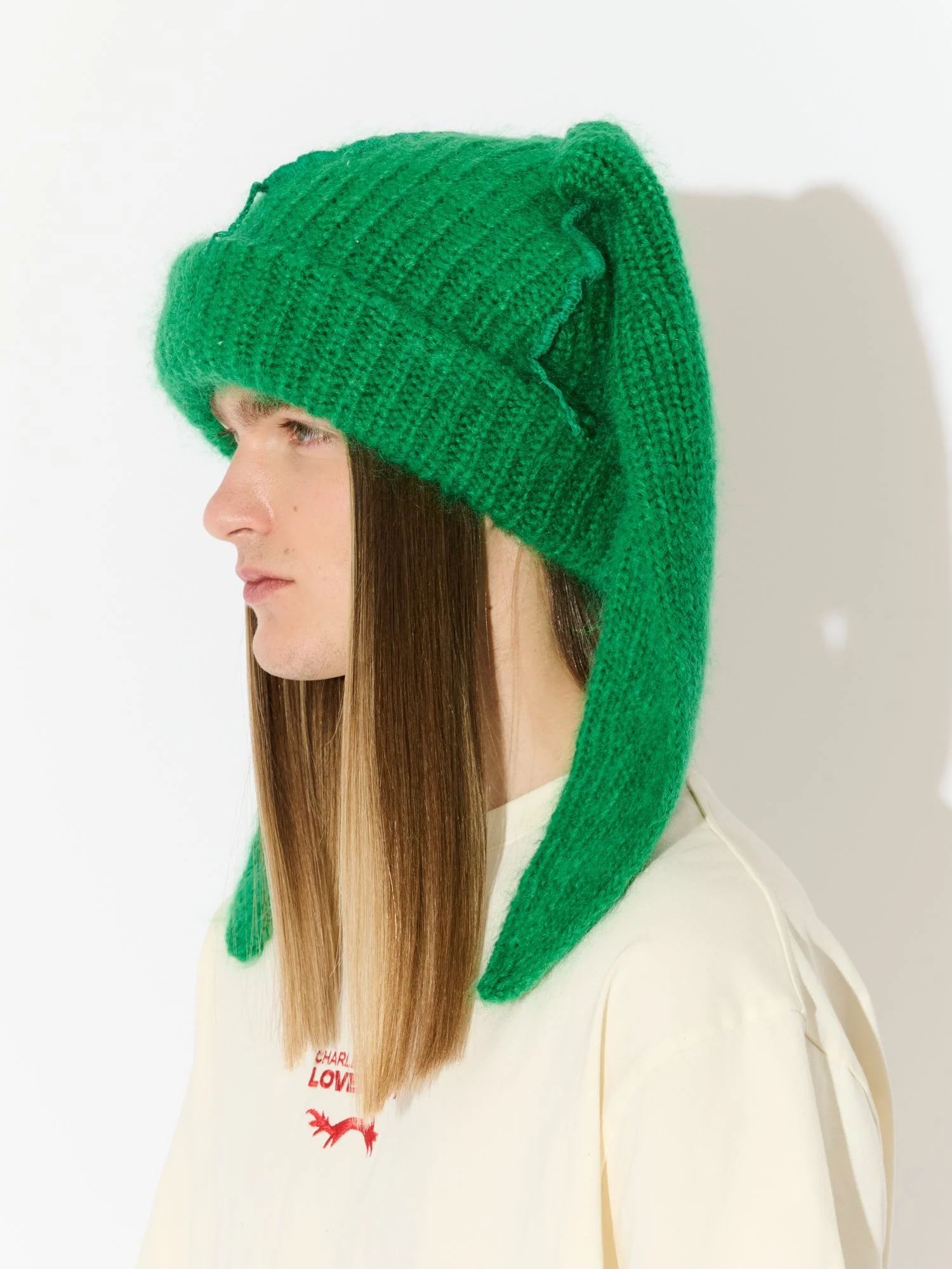 LOVERBOY BY CHARLES JEFFREY MOHAIR CHUNKY RABBIT BEANIE in GREEN - Image 7