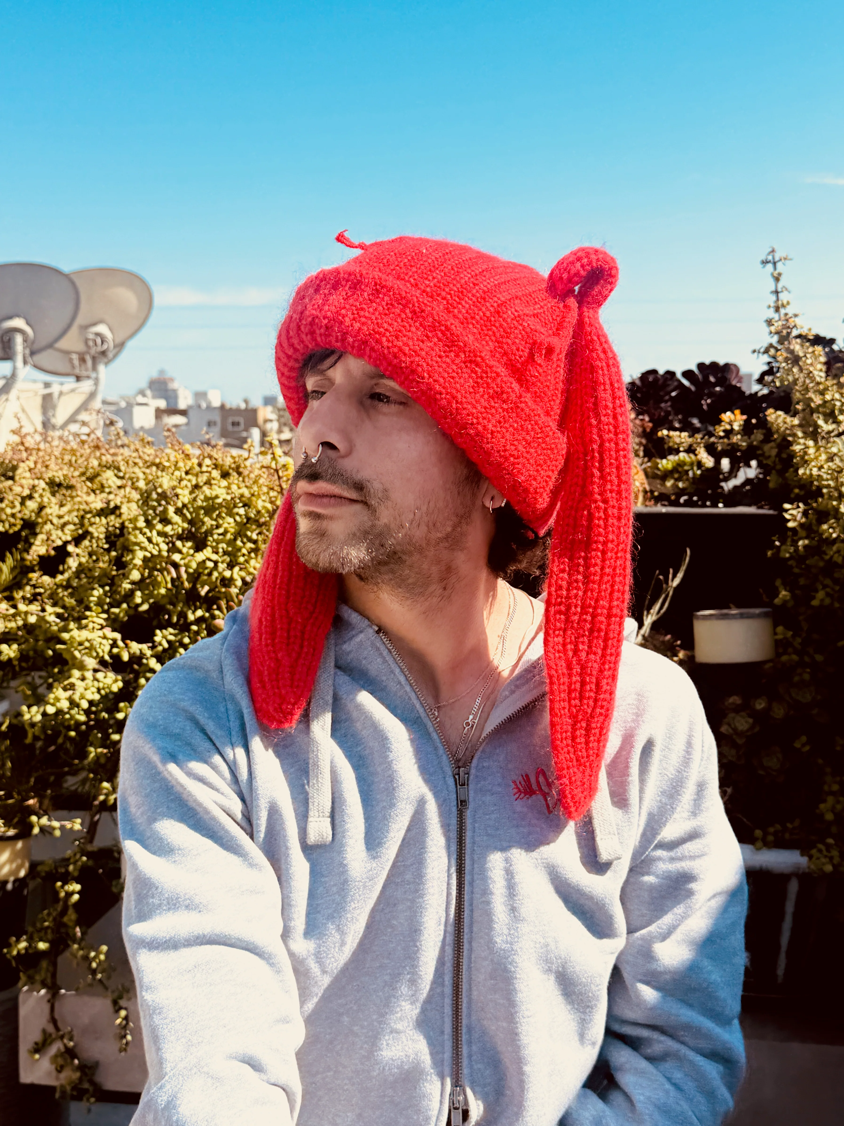 LOVERBOY BY CHARLES JEFFREY MOHAIR CHUNKY RABBIT BEANIE in RED - Image 3