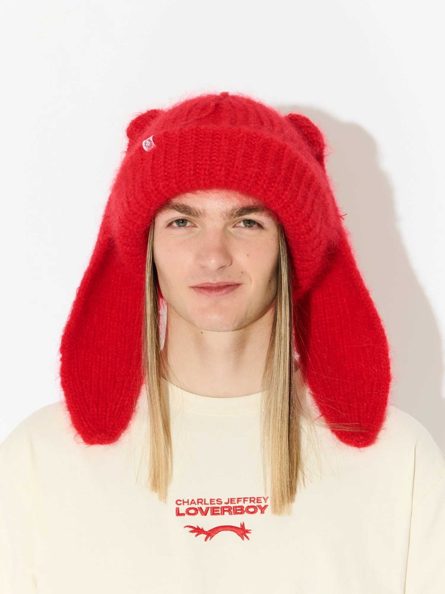 LOVERBOY BY CHARLES JEFFREY MOHAIR CHUNKY RABBIT BEANIE in RED - Image 6