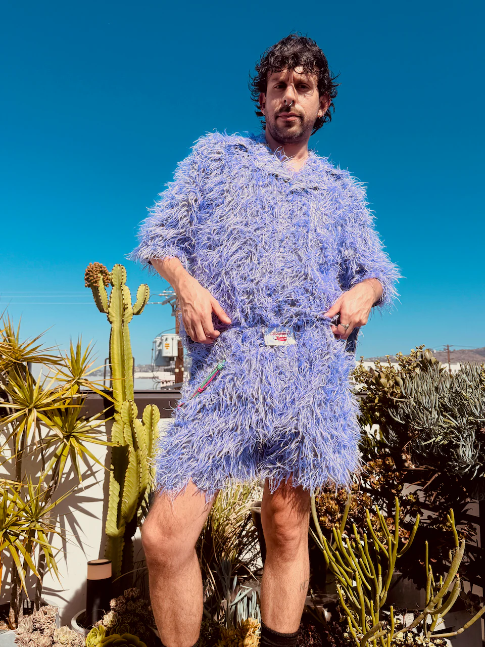 LOVERBOY BY CHARLES JEFFREY SHAGGY HAWAIIAN SHIRT IN PURPLE - Image 12