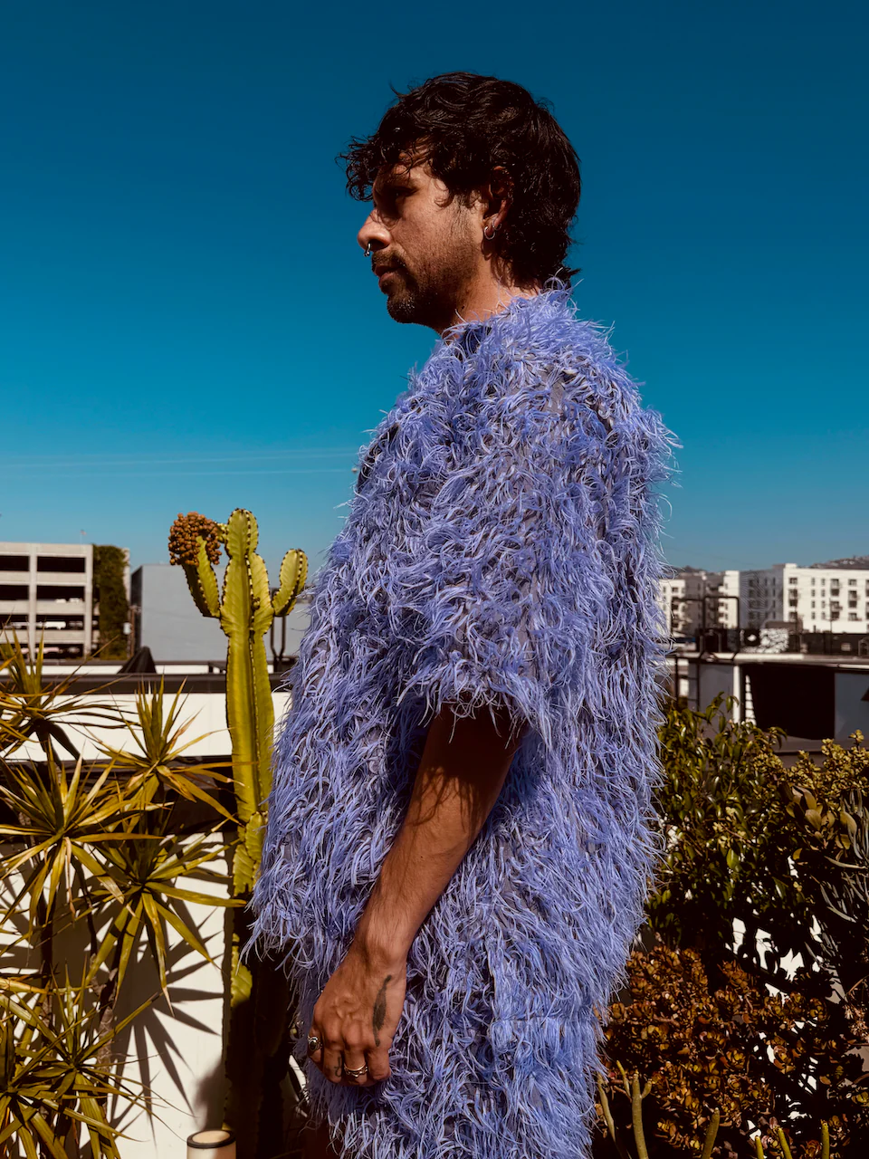 LOVERBOY BY CHARLES JEFFREY SHAGGY HAWAIIAN SHIRT IN PURPLE - Image 3