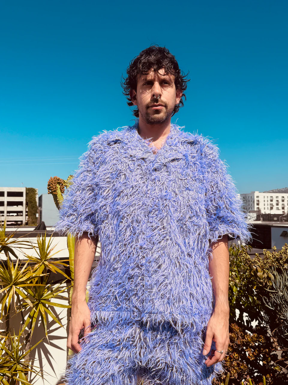 LOVERBOY BY CHARLES JEFFREY SHAGGY HAWAIIAN SHIRT IN PURPLE - Image 7