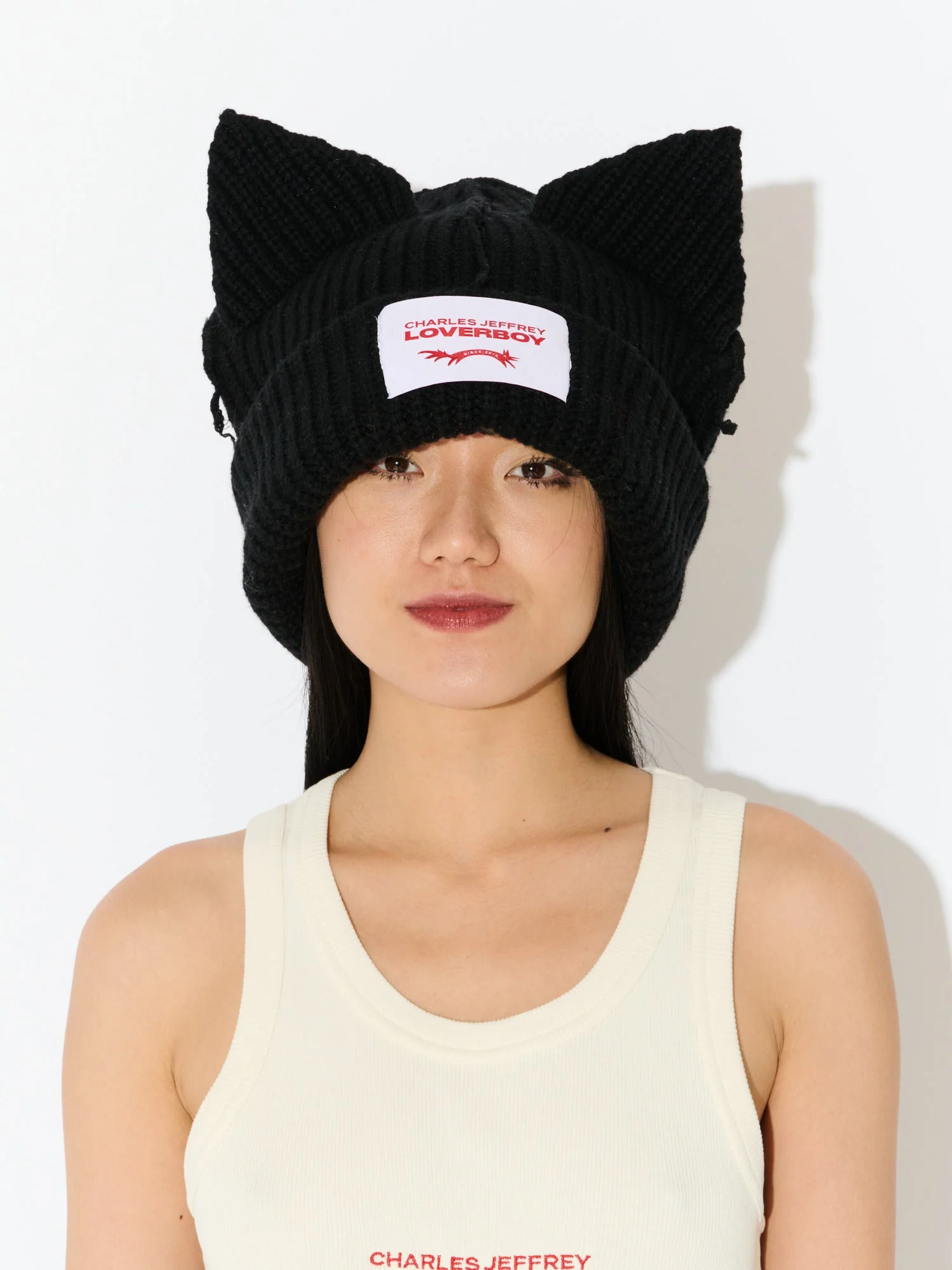 LOVERBOY BY CHARLES JEFFREY SUPERSIZED CHUNKY EARS BEANIE in BLACK - Image 2