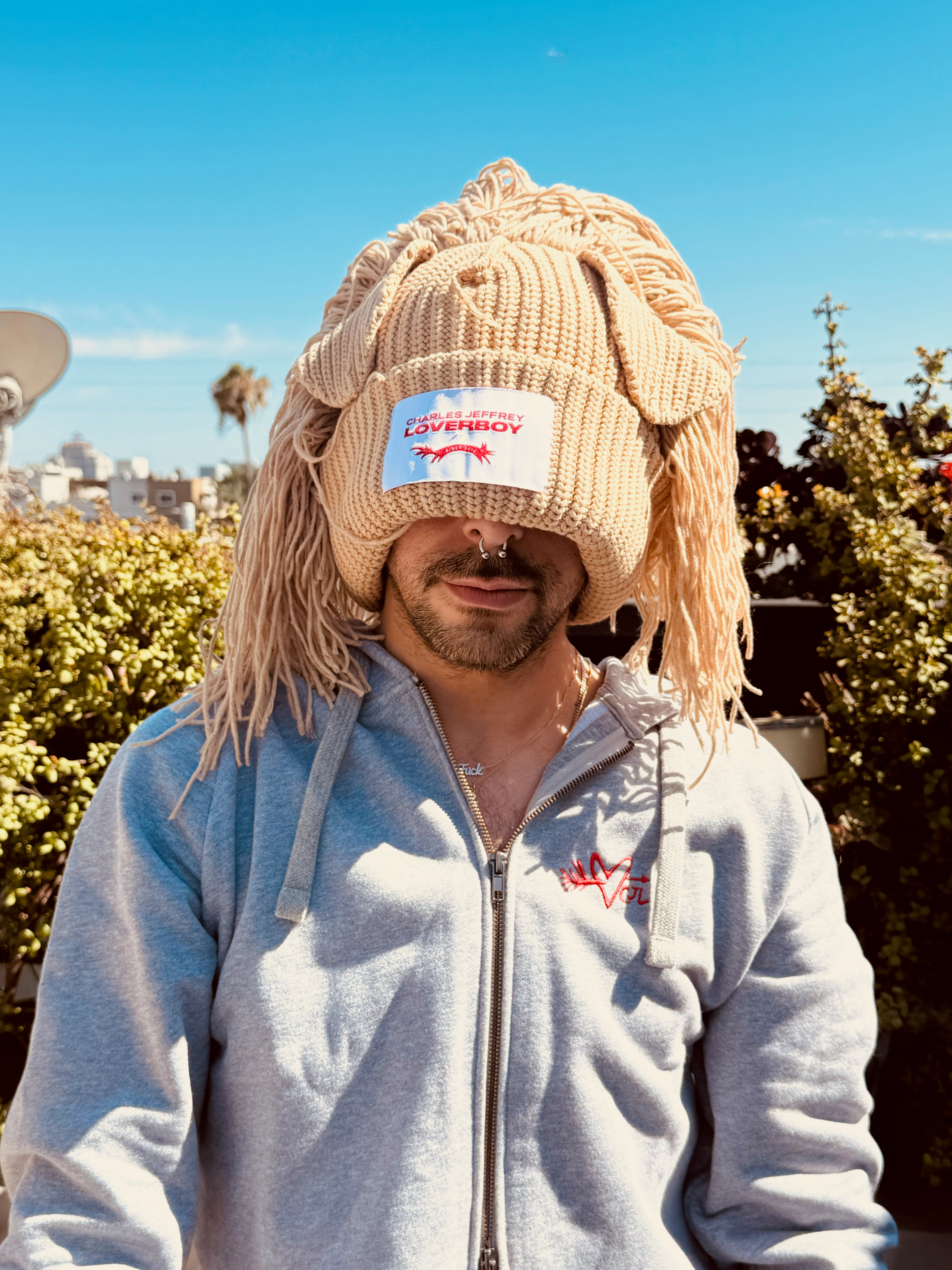 LOVERBOY BY CHARLES JEFFREY SUPERSIZED LION BEANIE in BEIGE - Image 2