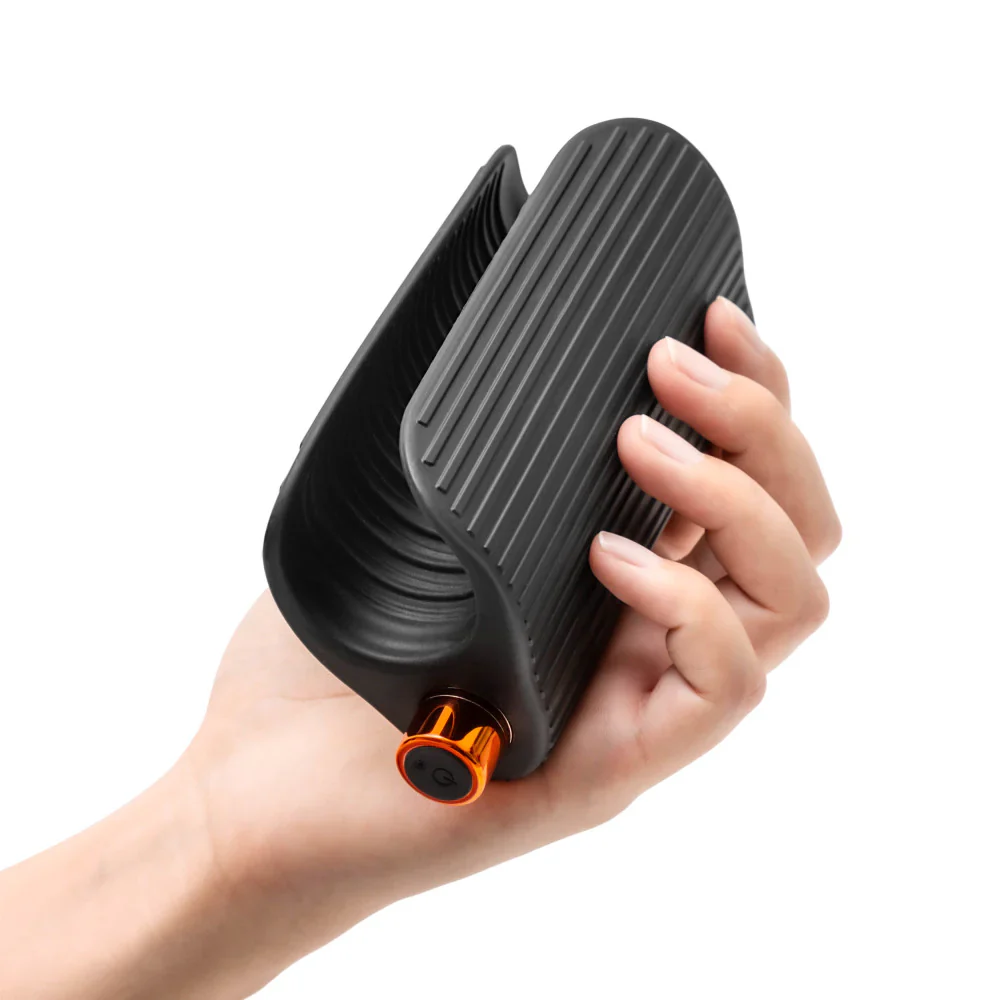 M Elite Platinum Wrapt 4 Inch Ribbed Vibrating Masturbator in Black - Image 11