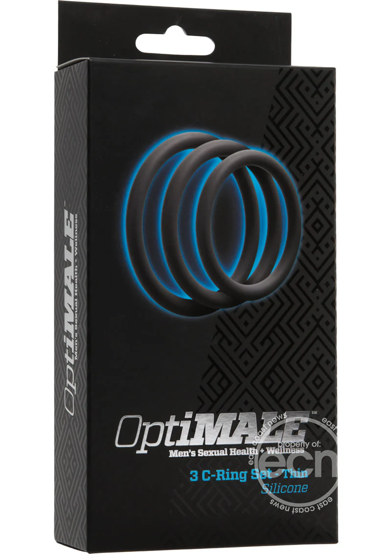 OptiMALE 3 C-Ring Set Silicone Cock Ring Thin (3 Piece Kit) - Slate - Image 2