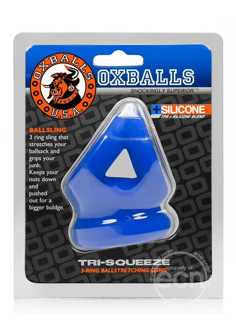 Oxballs Tri-Squeeze Silicone 3-Ring Ball Stretching Sling - Blue - Image 3