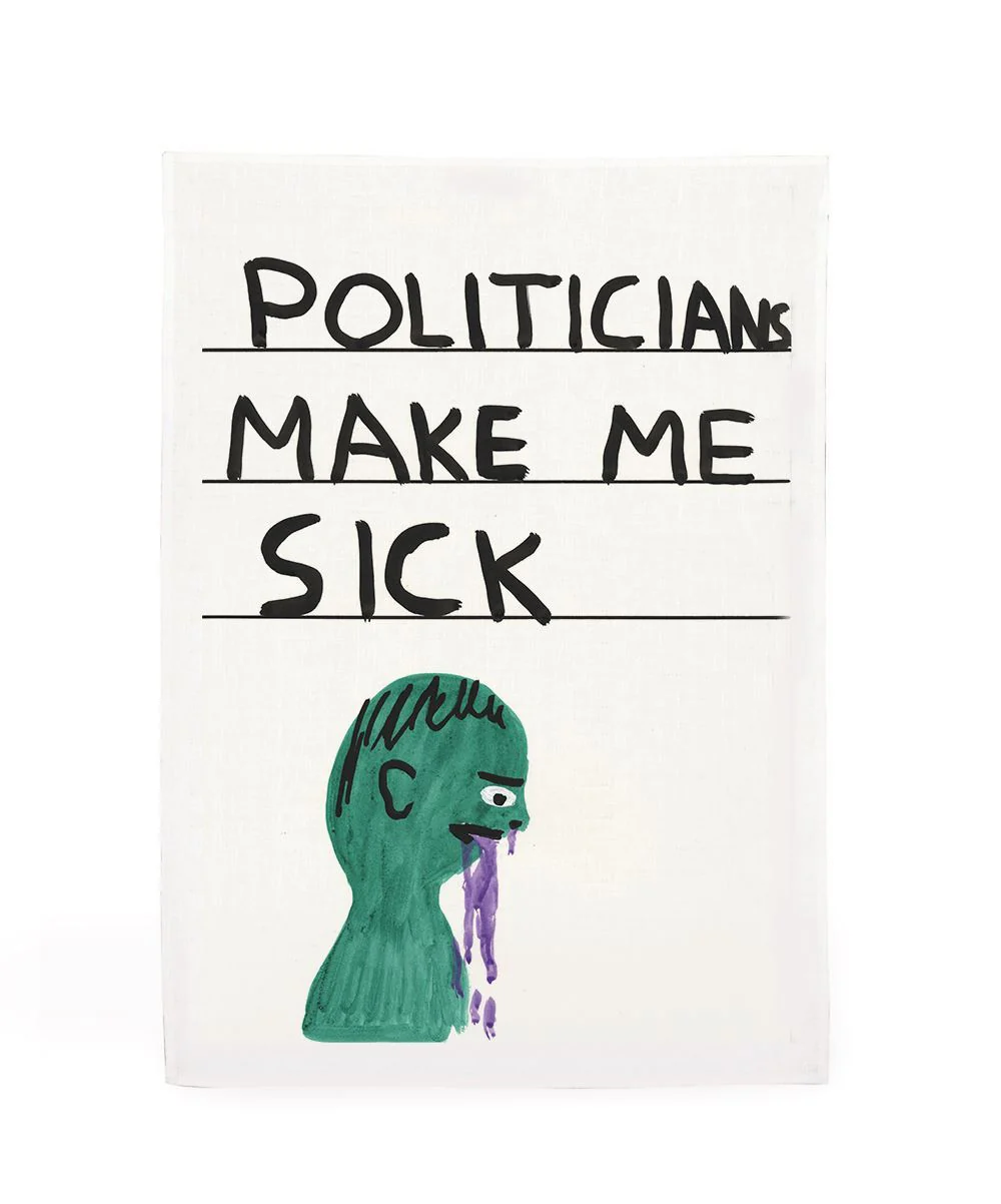 Politicians Make Me Sick Tea Towel - Third Drawer Down X David Shrigley Tea Towel - Image 3