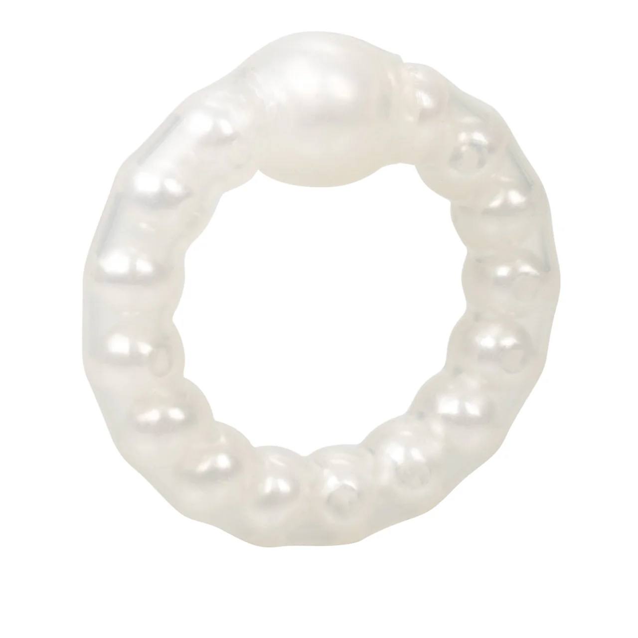 Rings! Pearl Beaded Prolong Silicone Cock Ring - White - Image 5