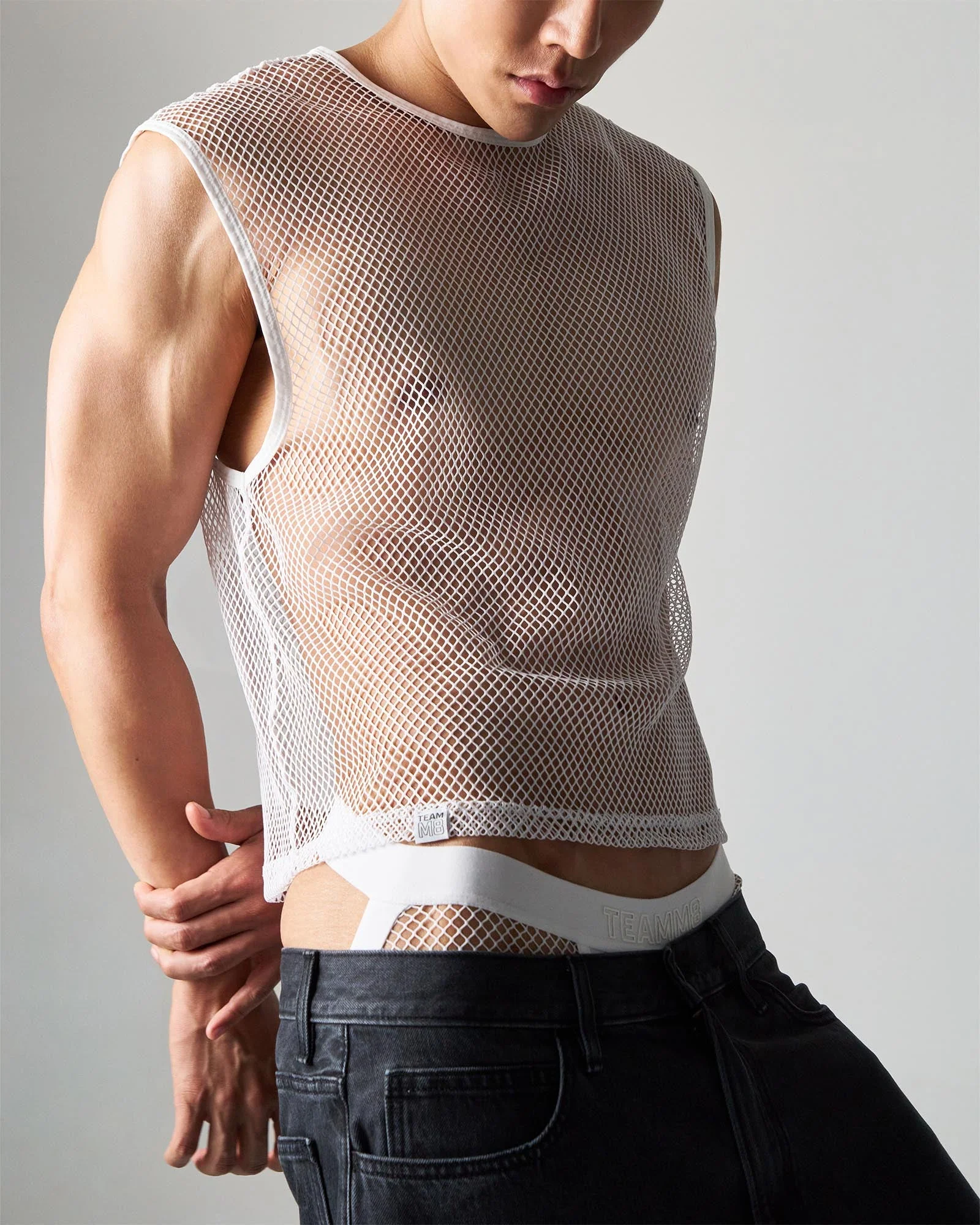 TEAMM8 Edge Net Muscle Tank Chalk - Image 4