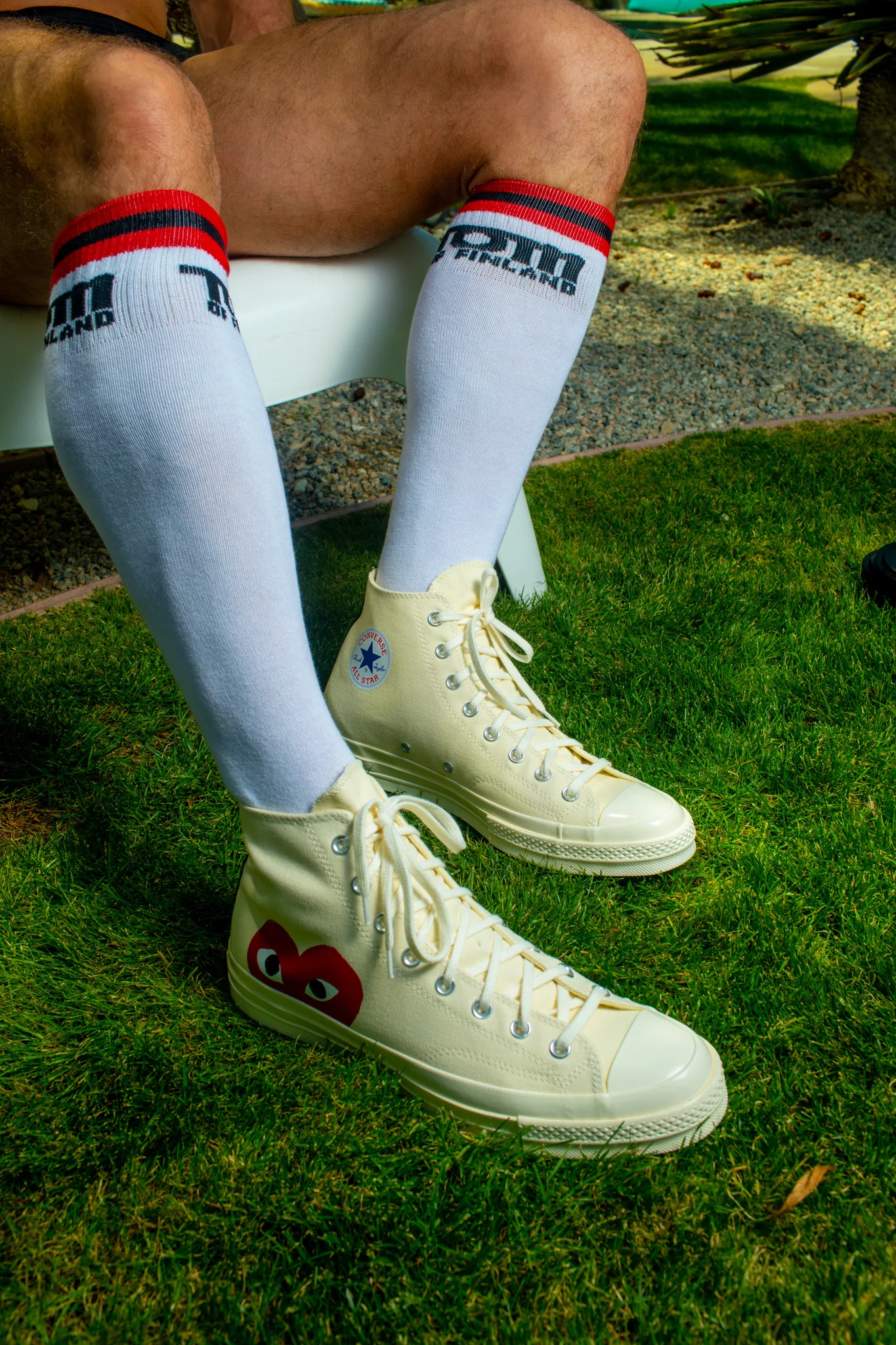 TOM OF FINLAND KNEE HIGH WHITE LOGO SOCKS - Image 6